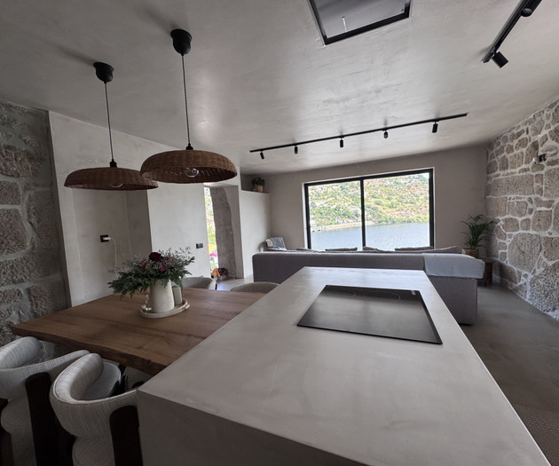 Kitchen island overlooking living room