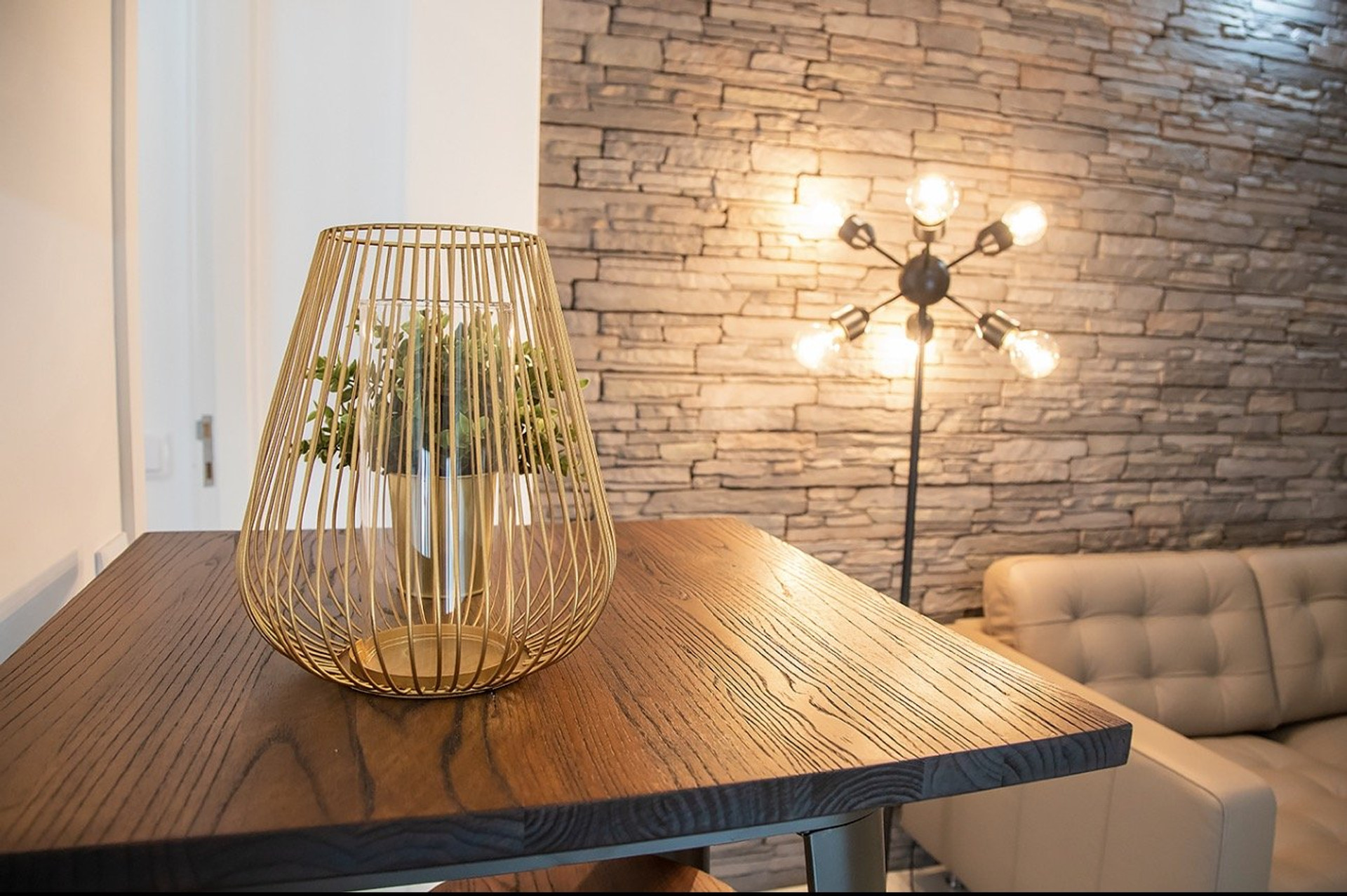 Living area lamp and sofa