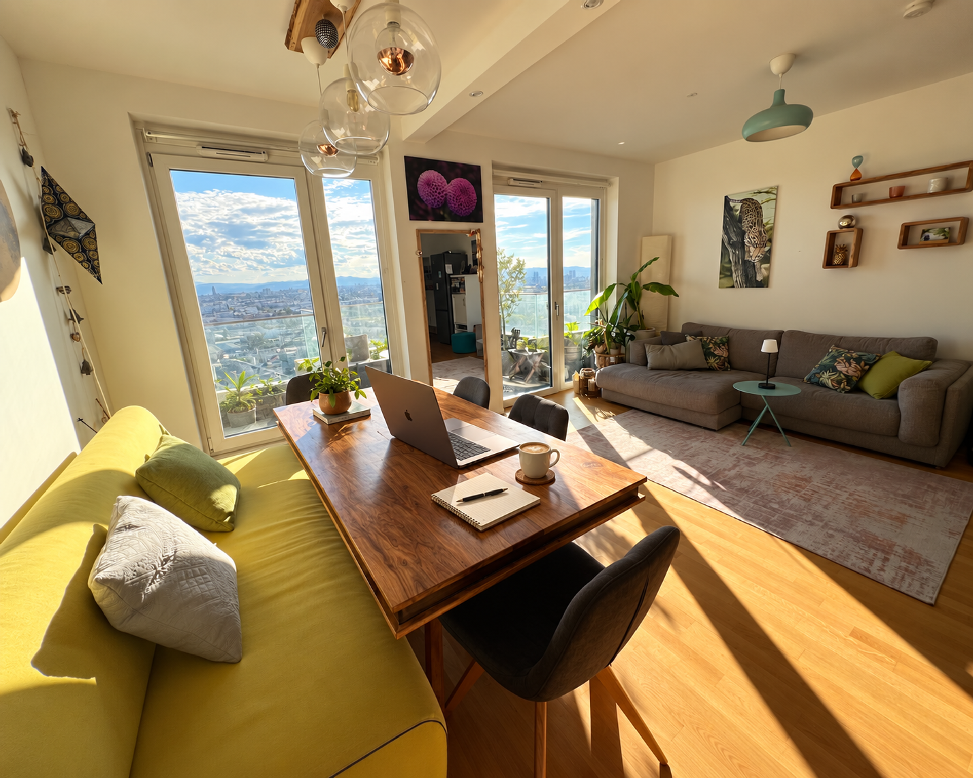 Living room with dining table