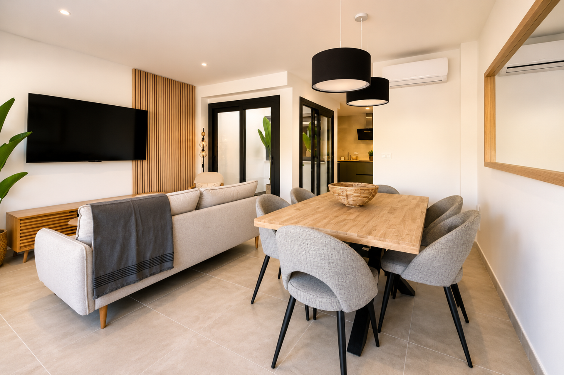 Living and dining area with TV