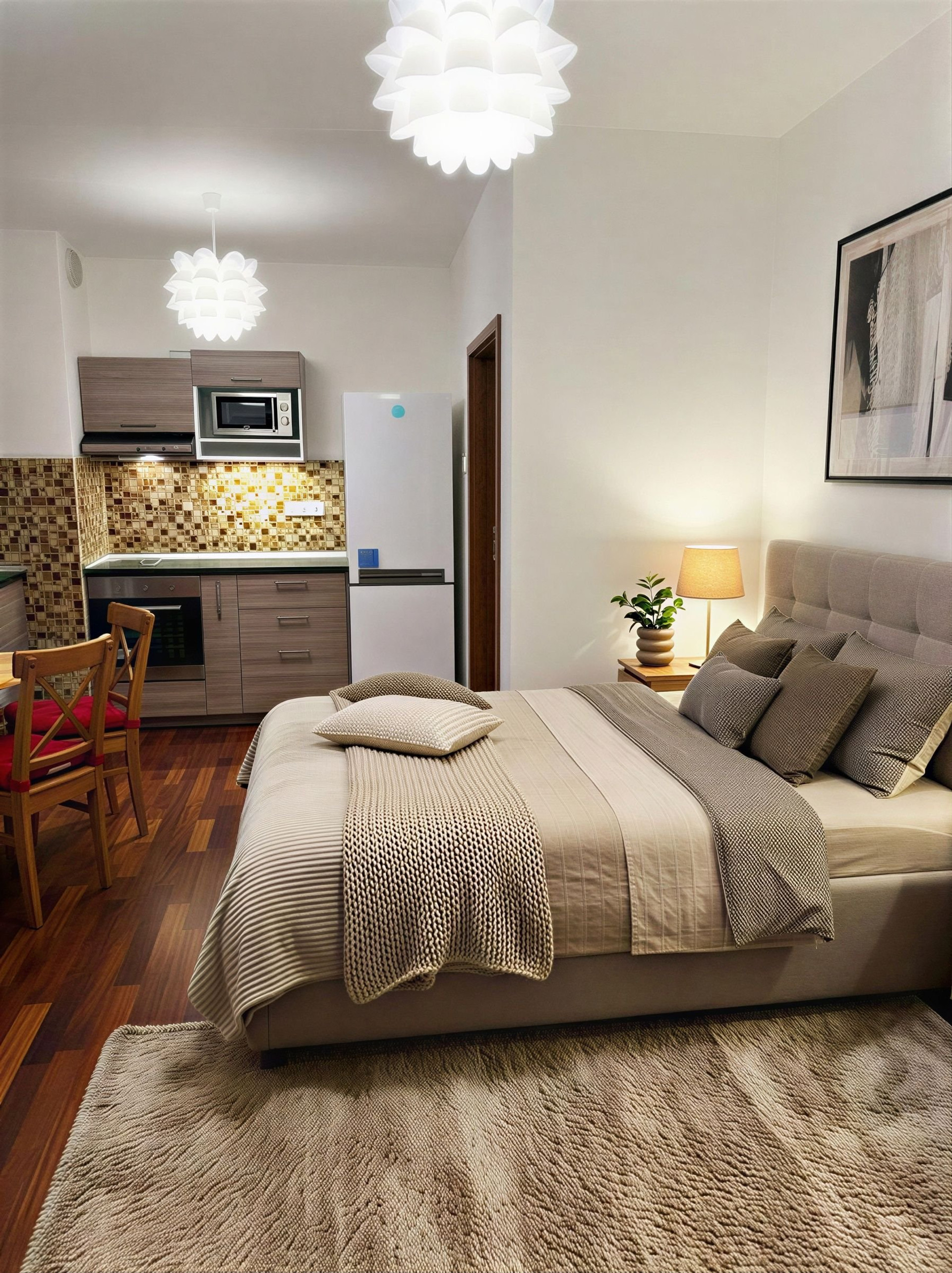 Bedroom with kitchenette and dining area