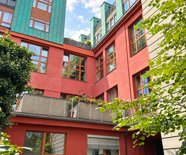 Red building exterior view