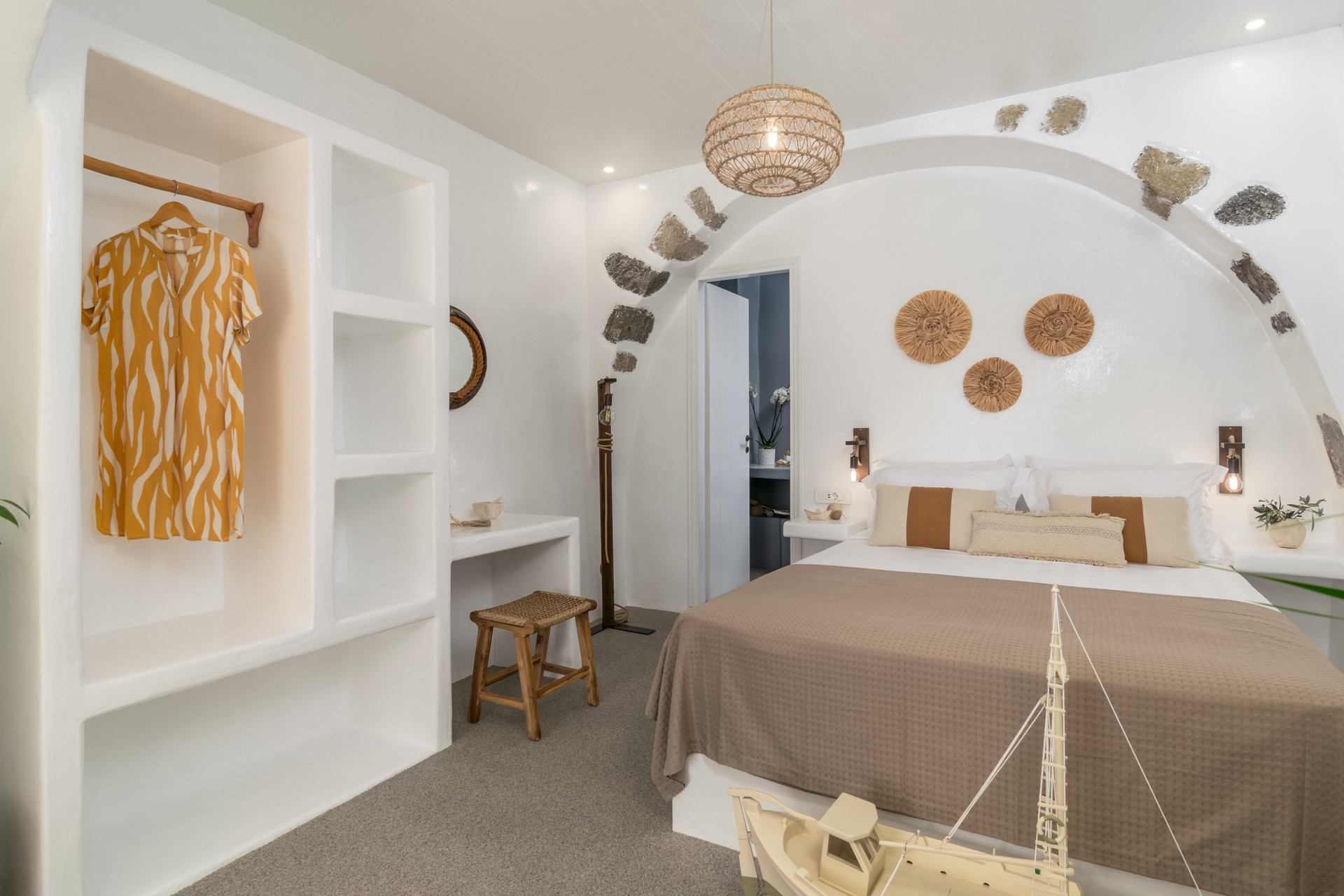 Bedroom with closet and boat decor