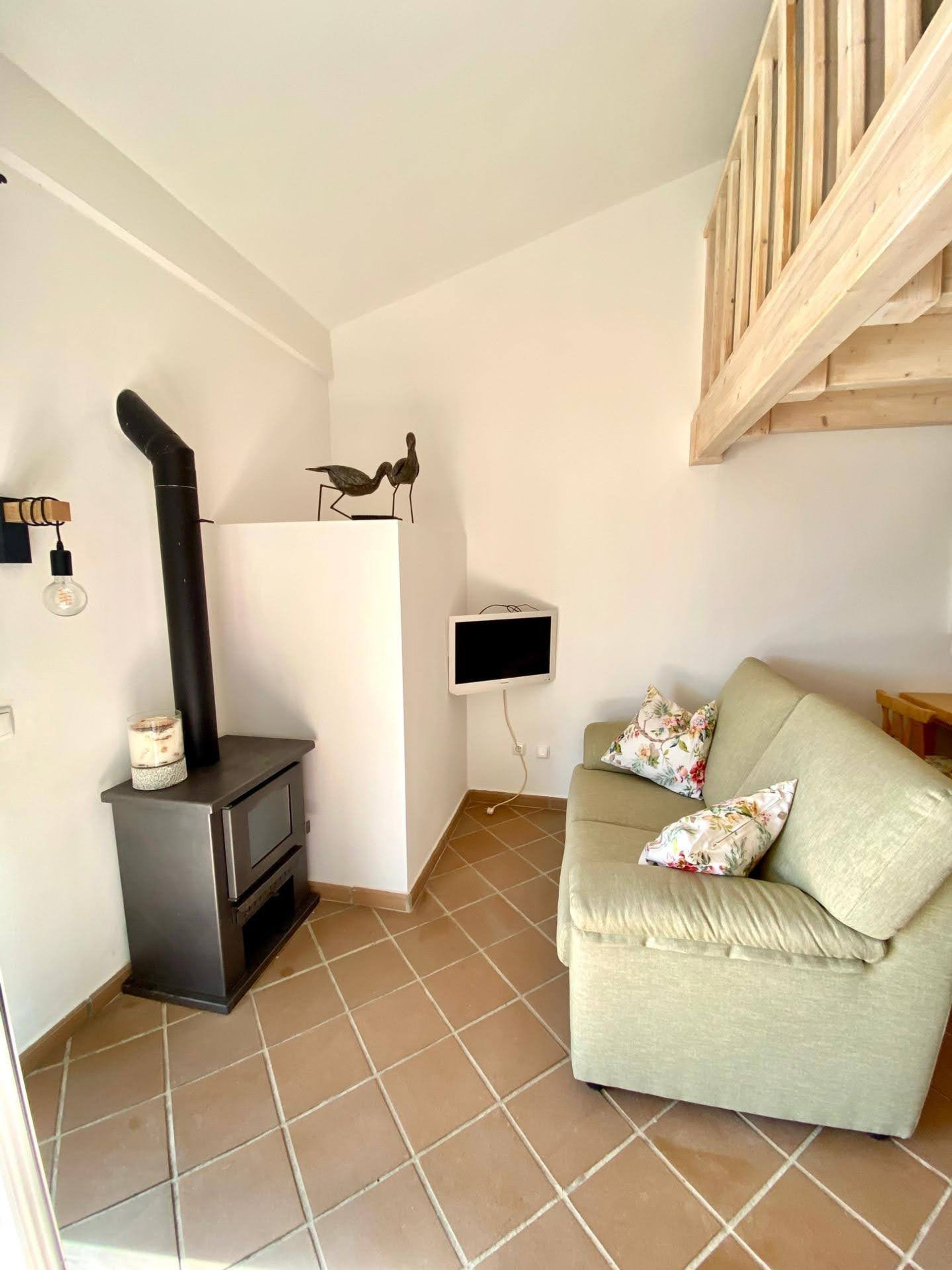 Living area with wood stove