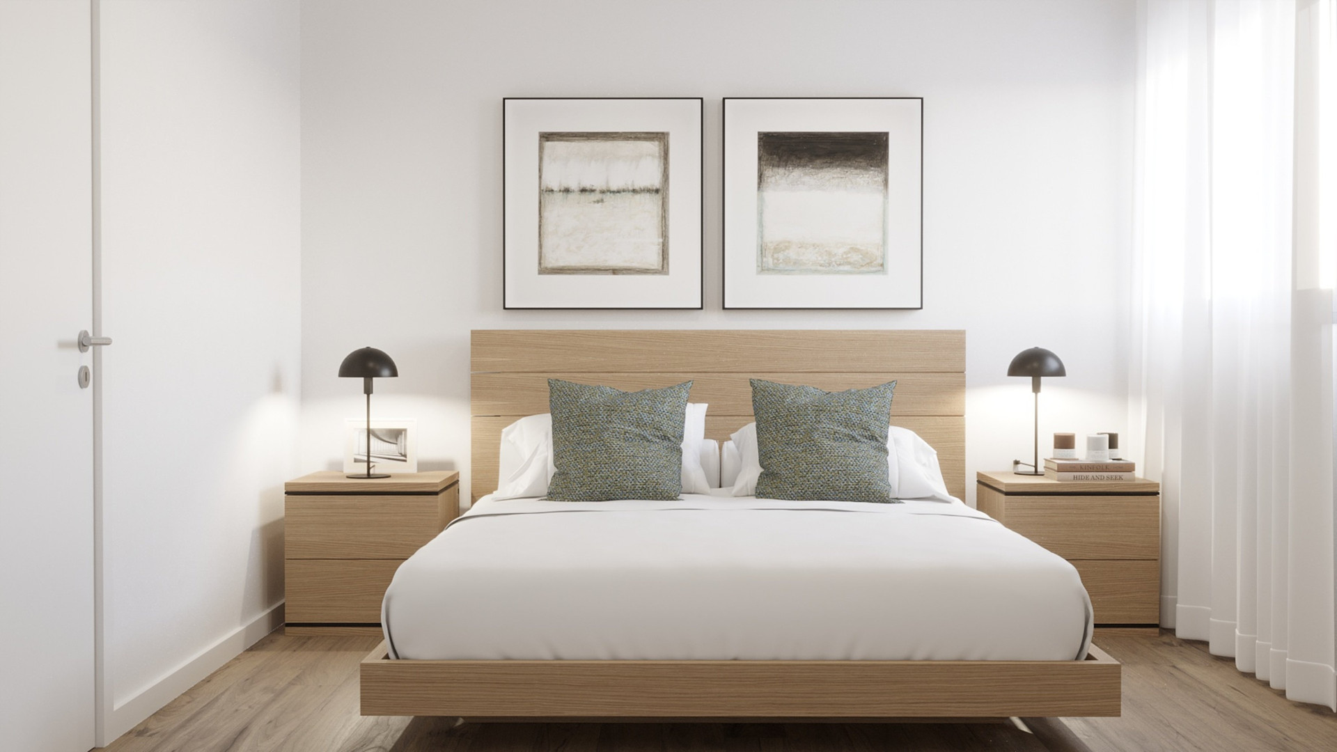 Bedroom with wood bed frame