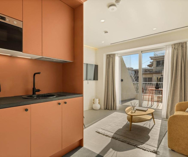 Kitchenette with living room view