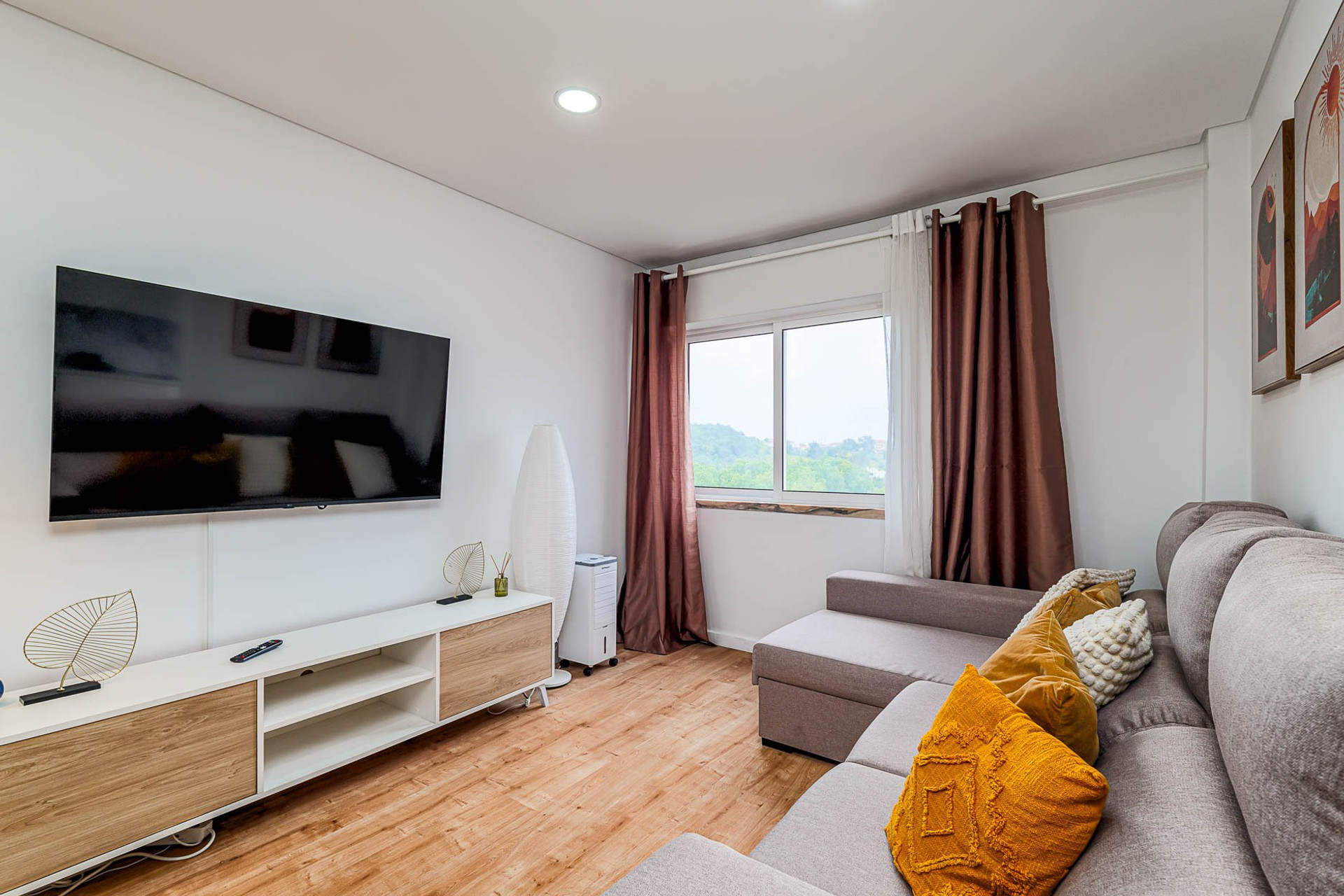 Bright living room with TV sofa