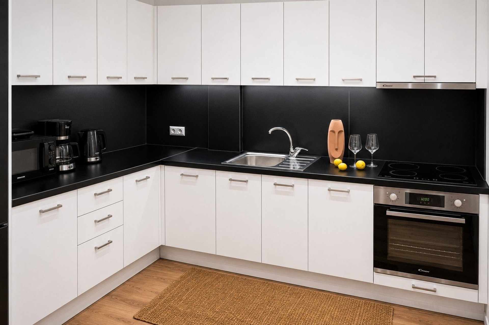 L-shaped kitchen with appliances