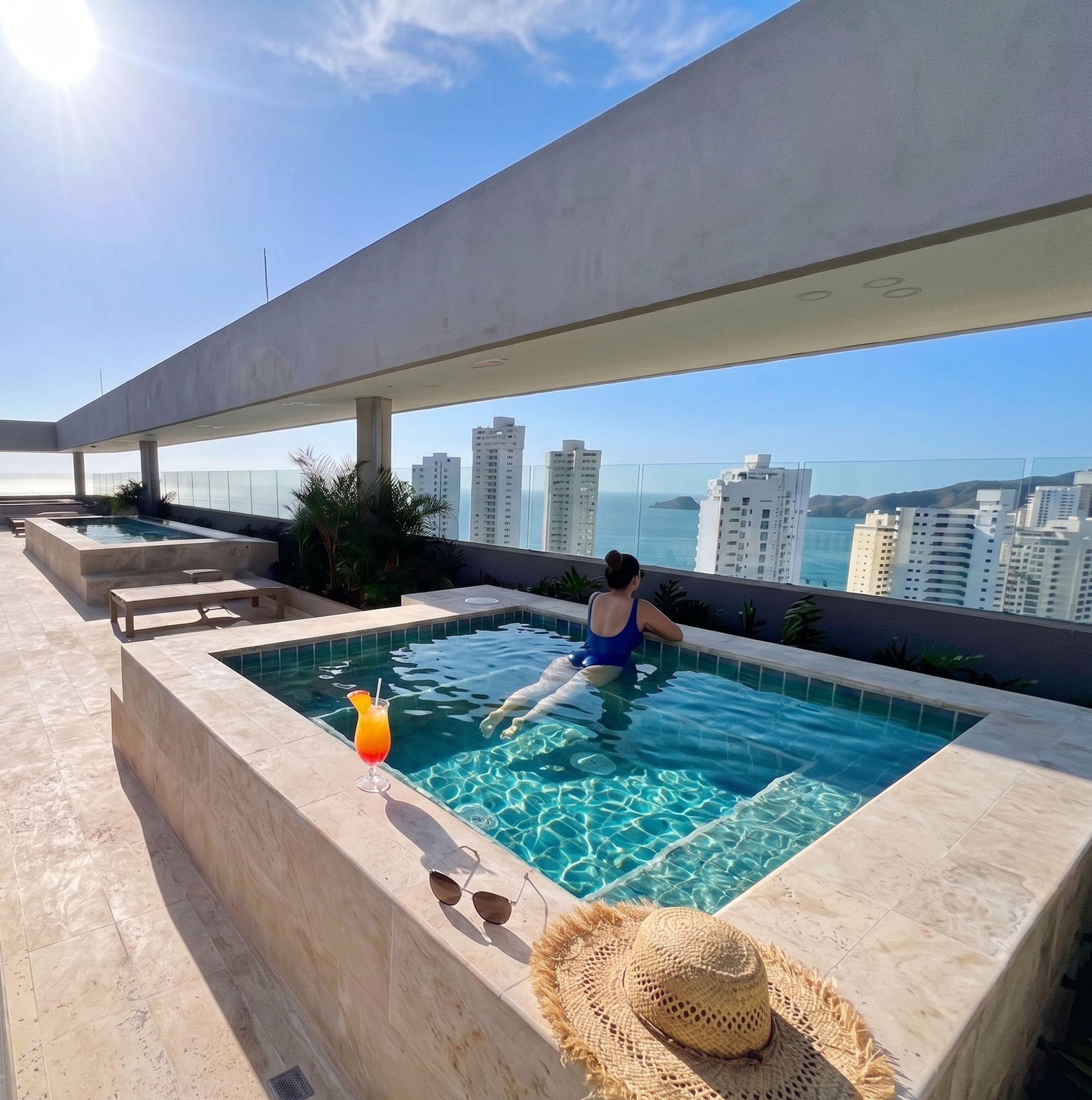 acuzzi rooftop con vistas al mar Caribe, perfecto para relajarse y disfrutar de uno de los espacios más especiales del complejo