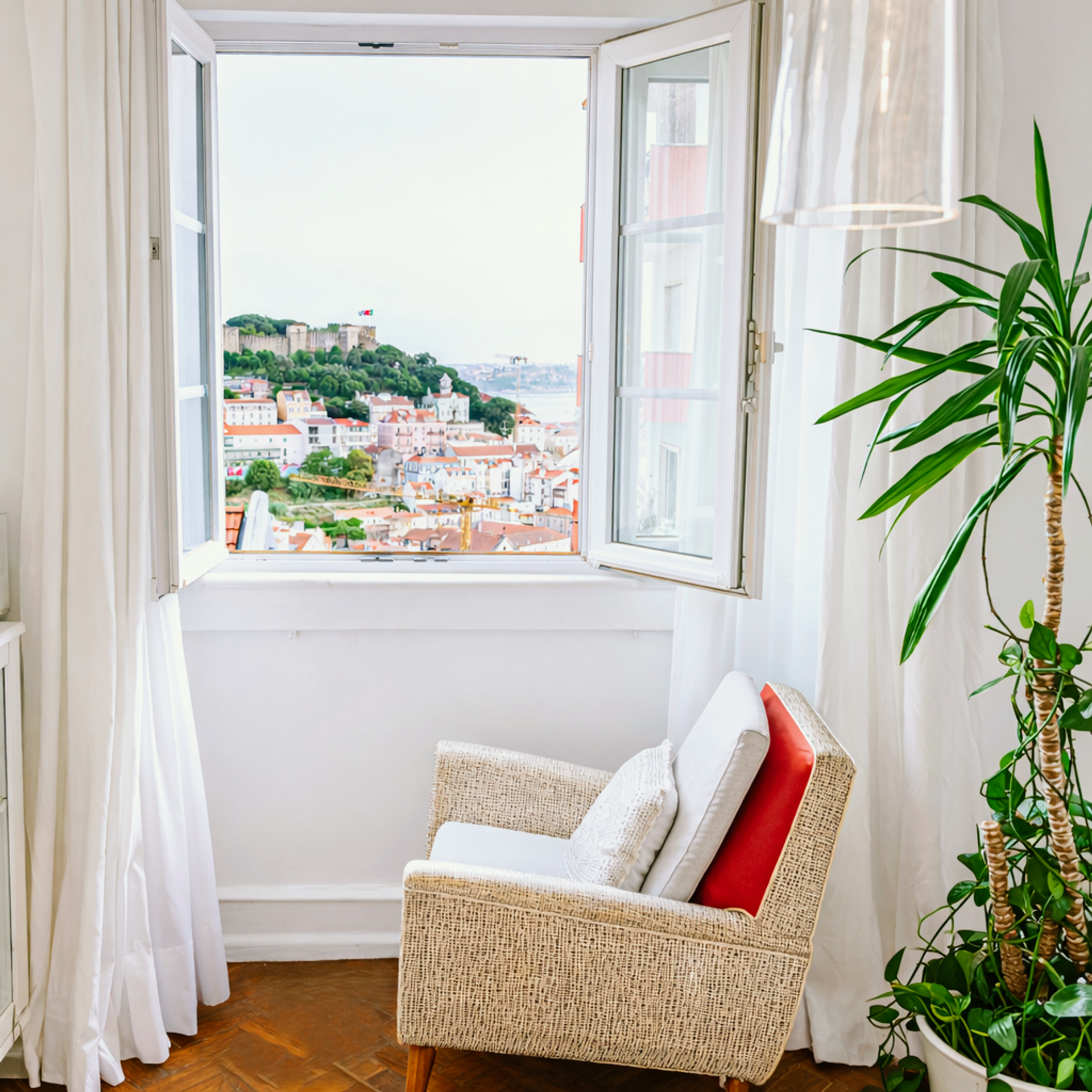 Armchair with castle window view