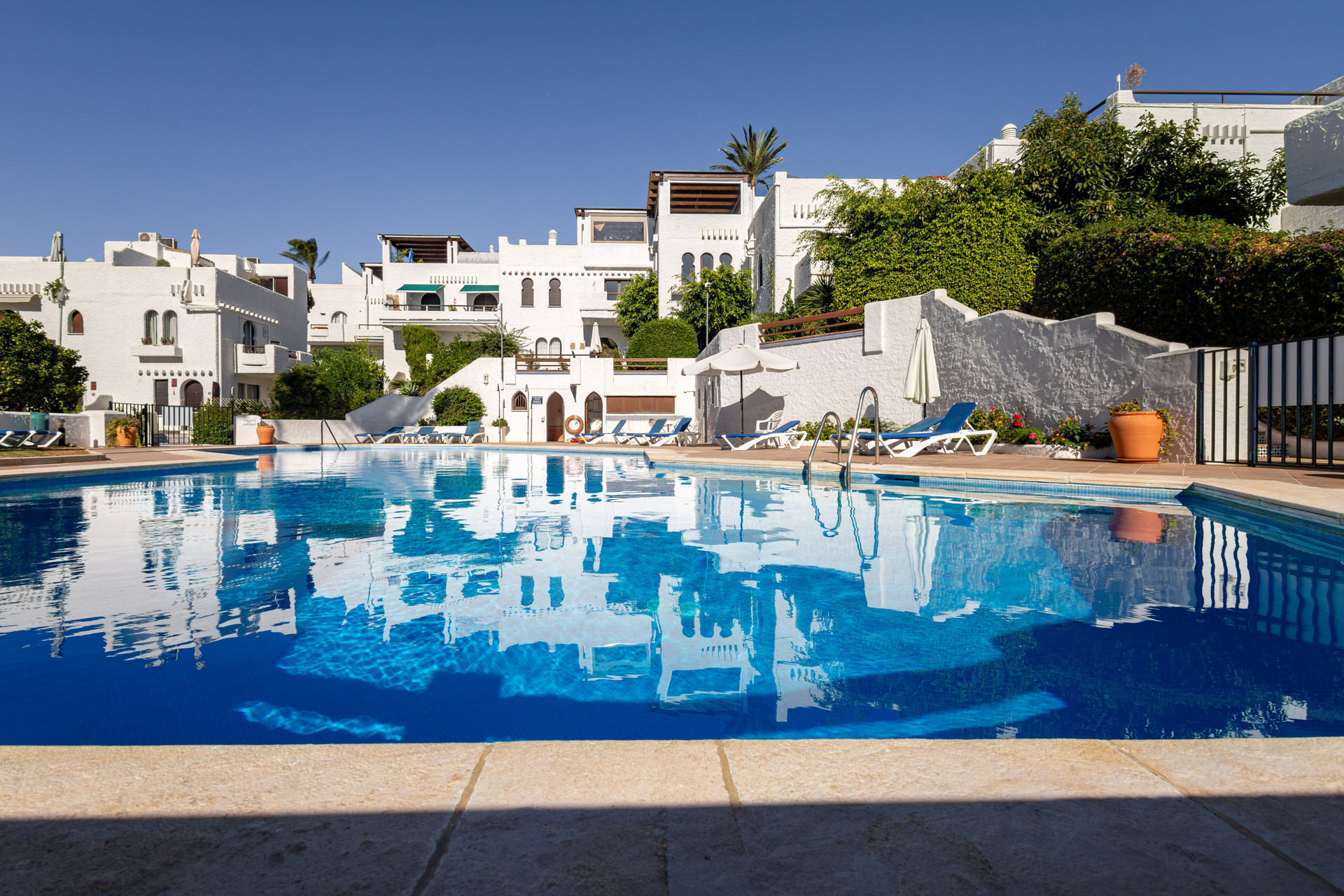 Pool with building reflection