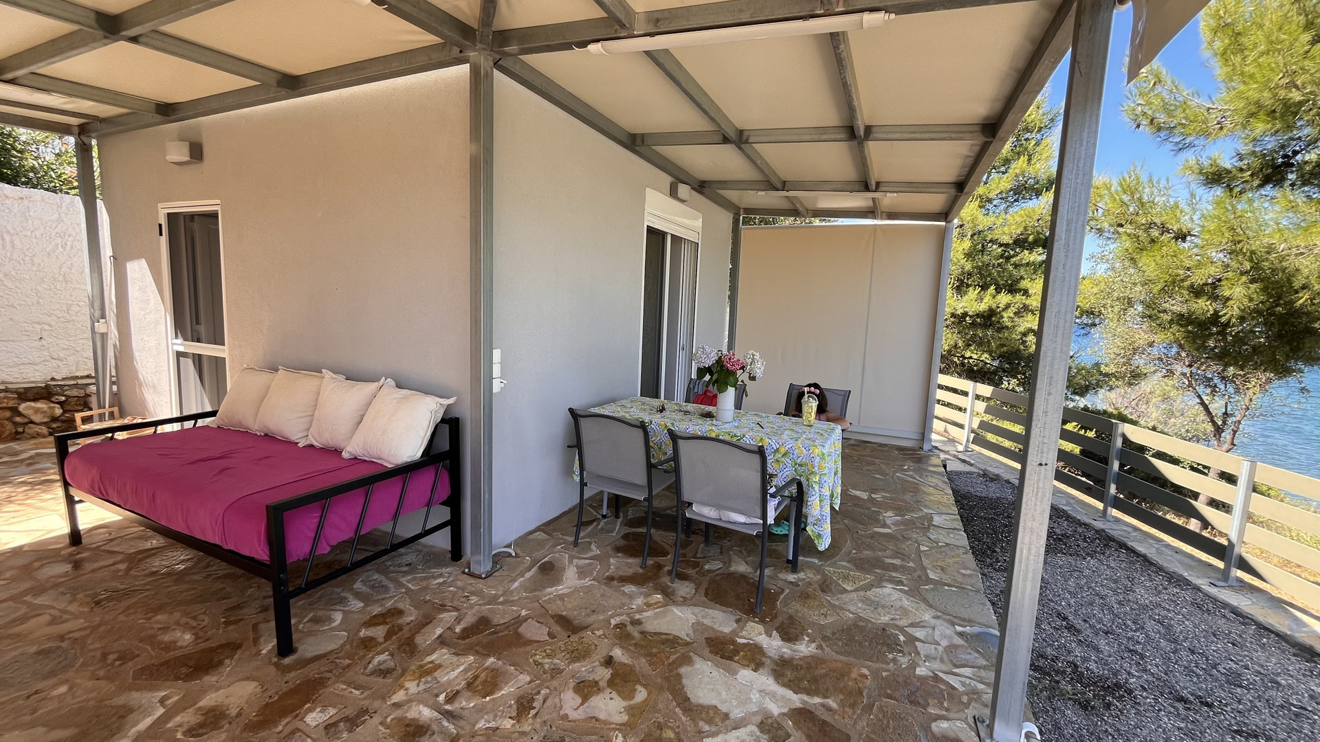 Covered patio with dining table