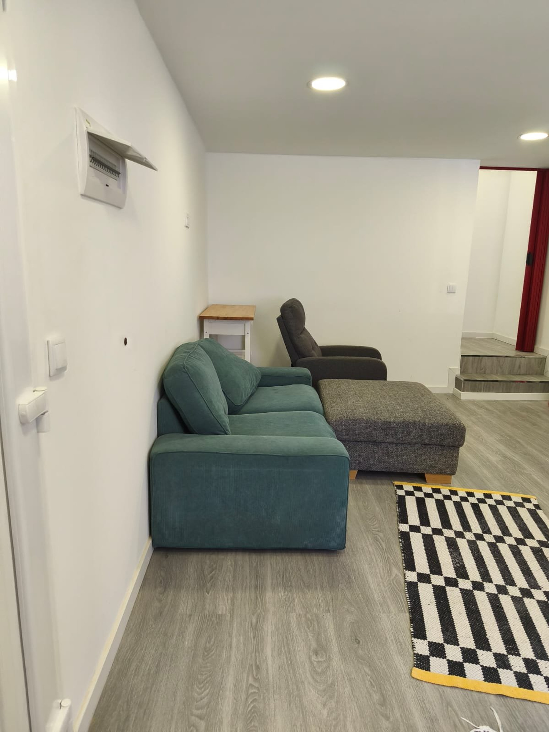 Living room with green sofa
