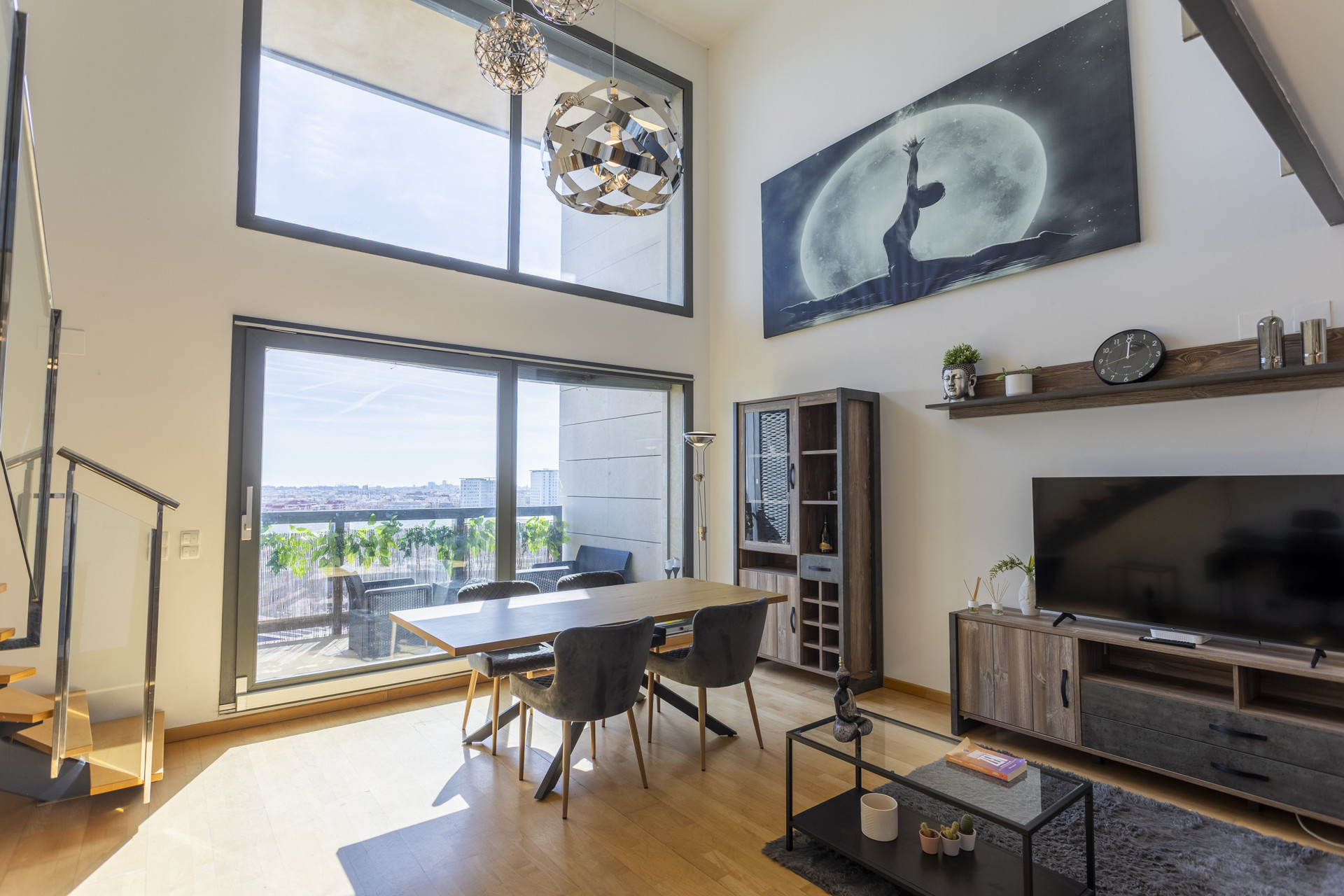 Bright living room balcony views