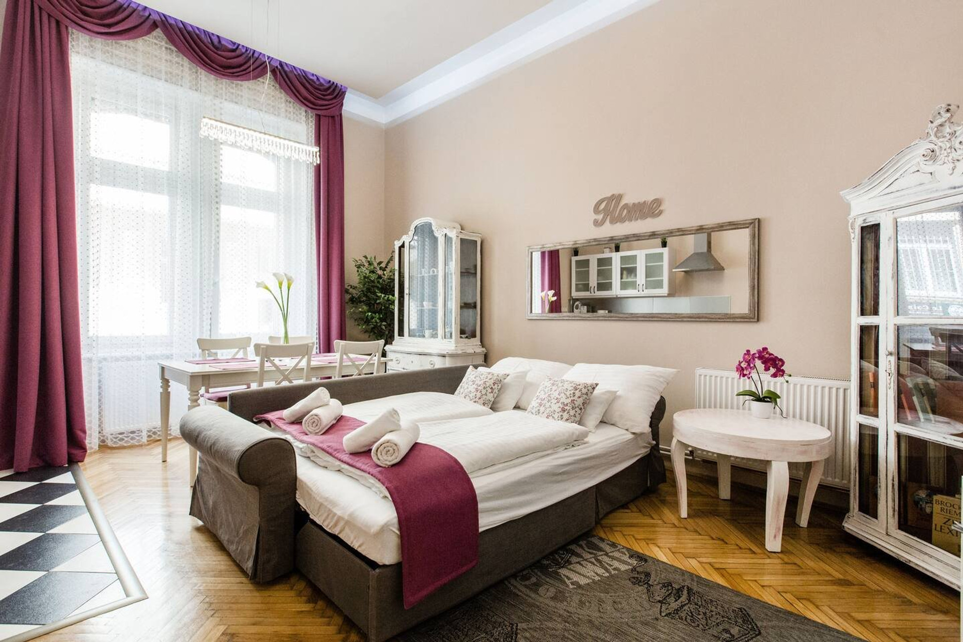 Big spacious living room with foldable sofa bed