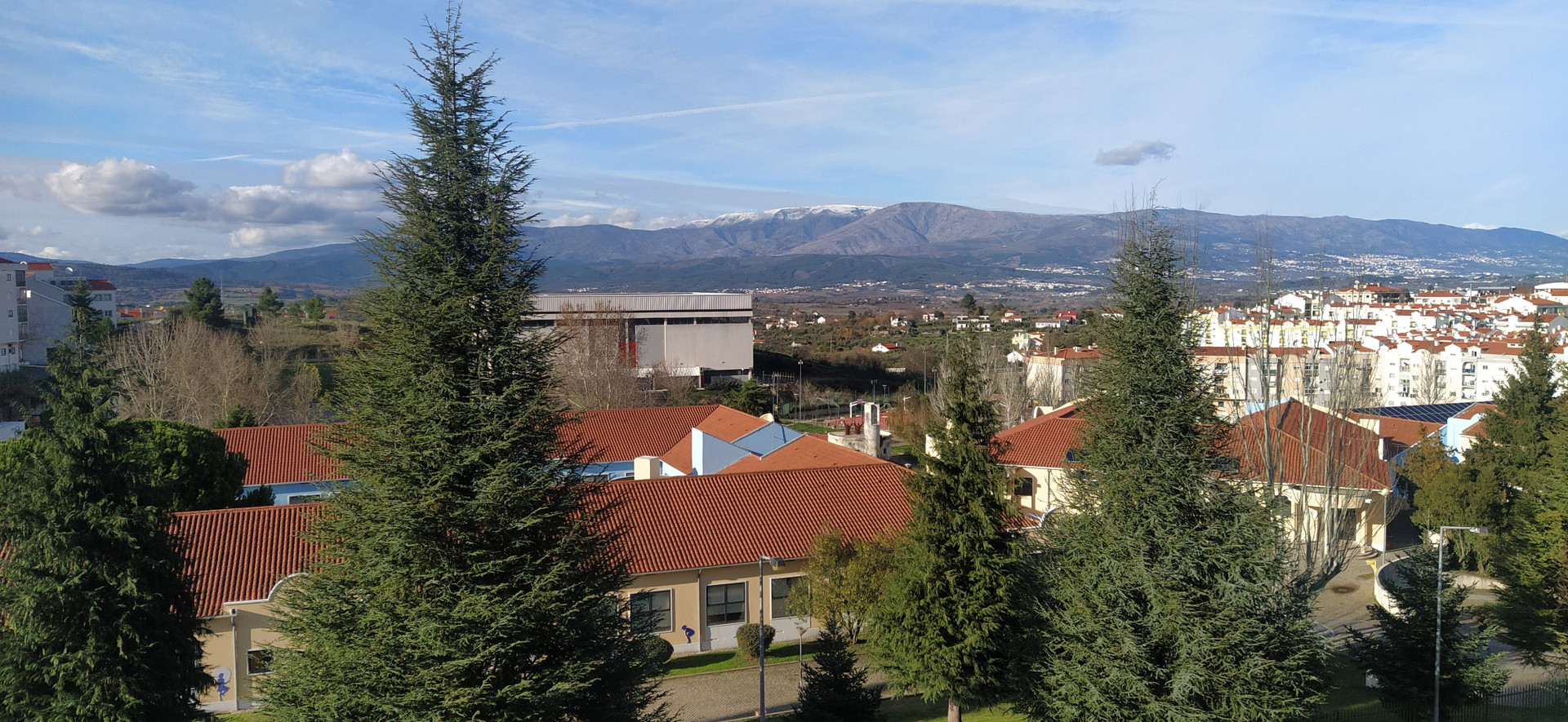 Town and mountain view from above