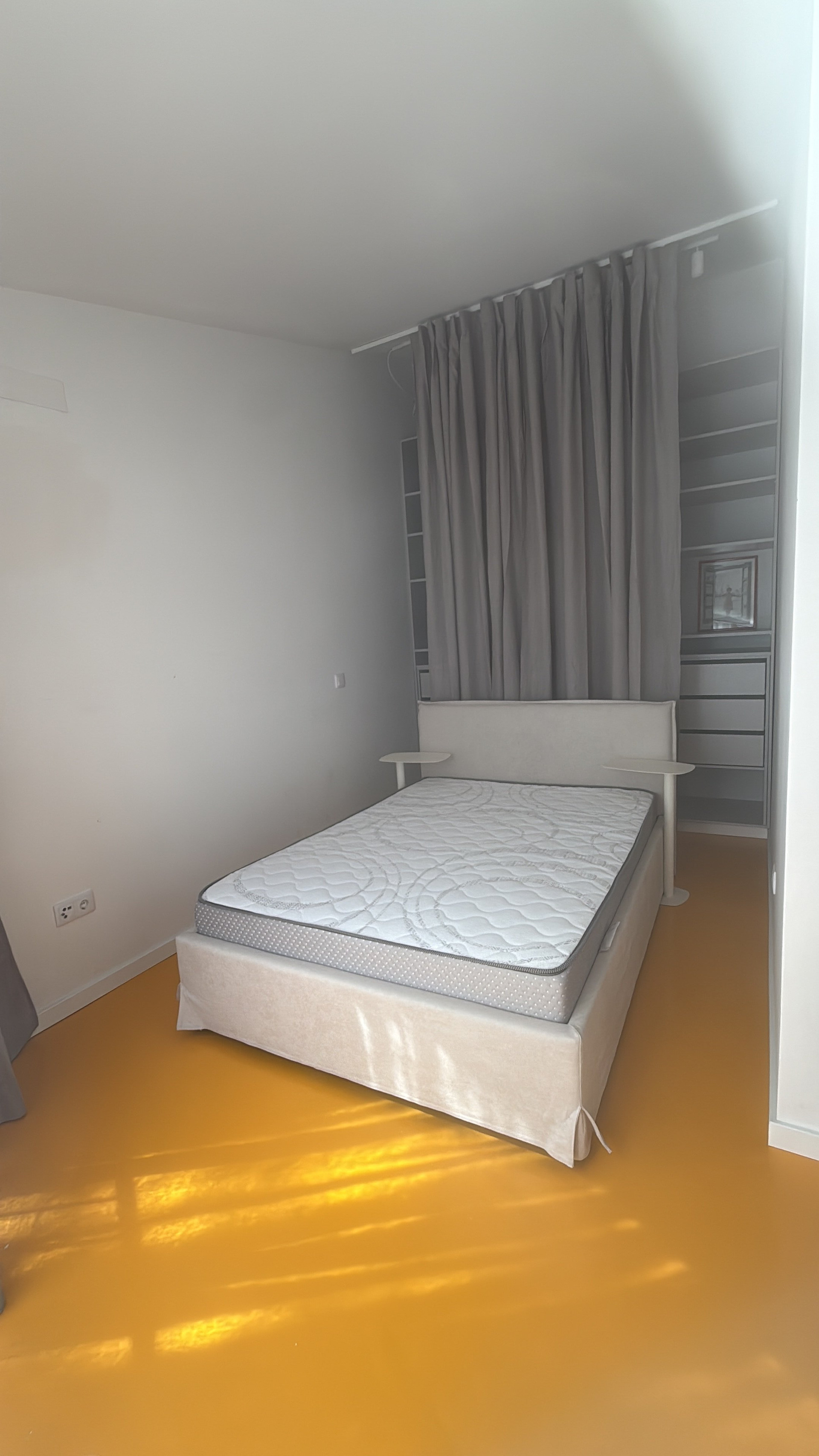 Bedroom with bed and curtains