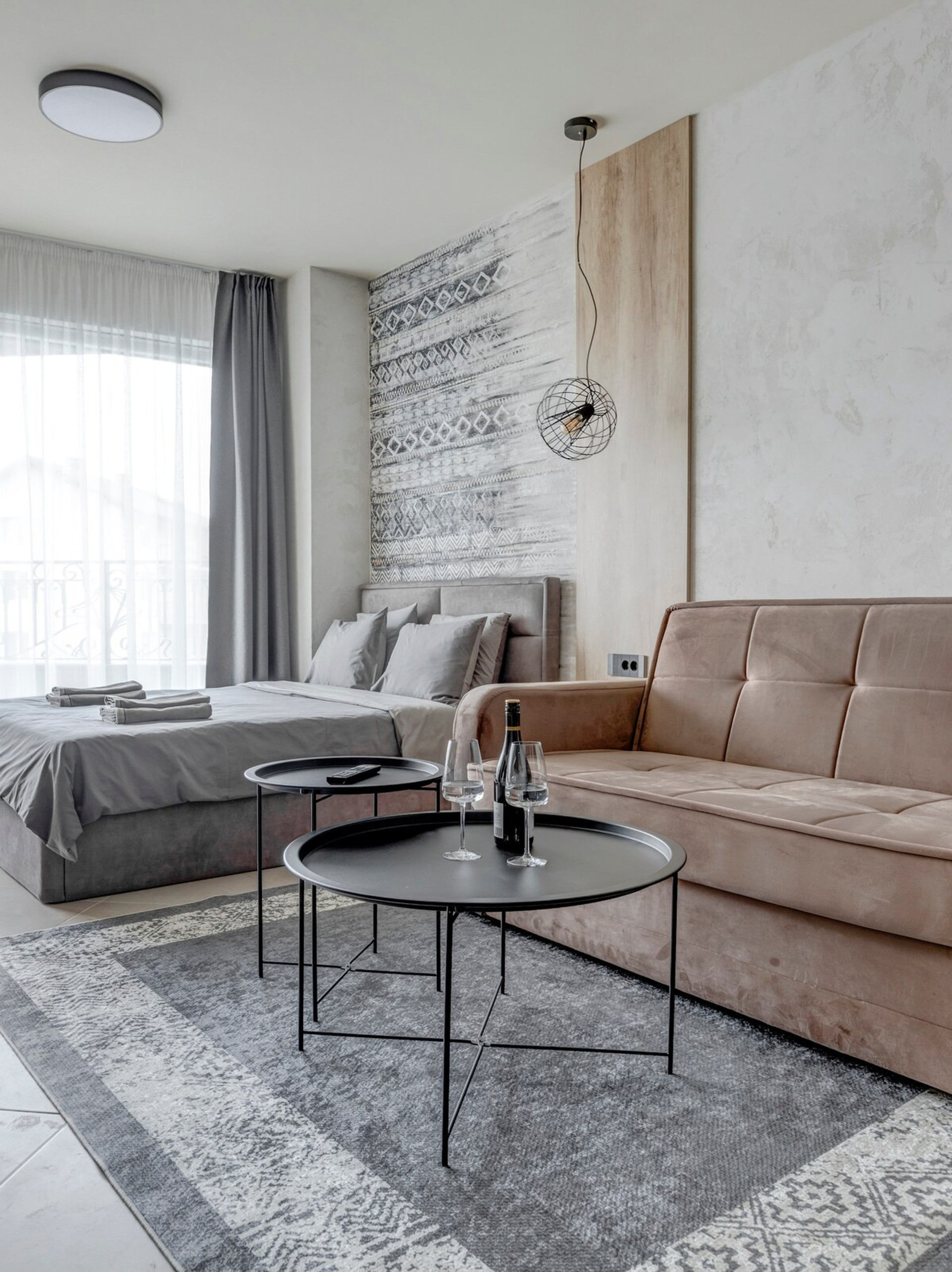 Bed, Living room, Seating area