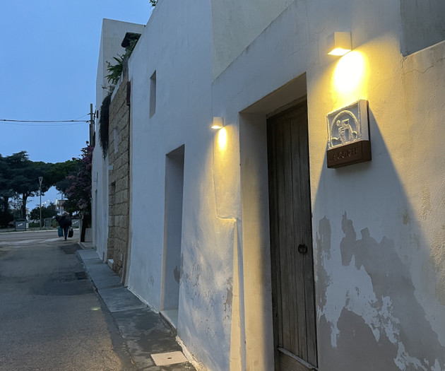 Entrance door at dusk