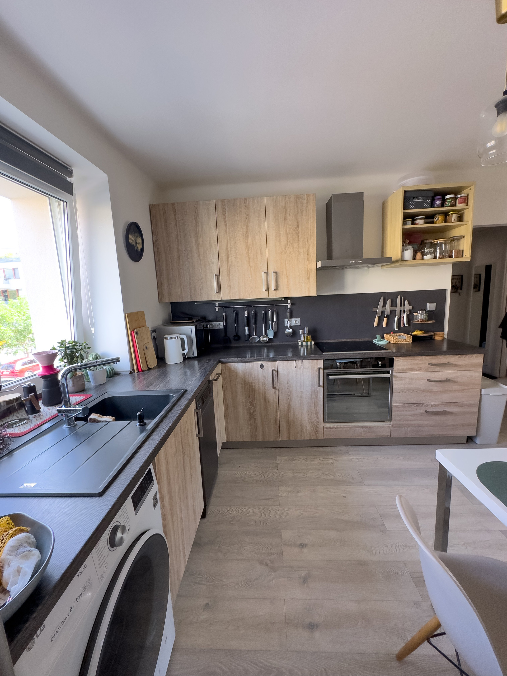 Full kitchen with wood cabinets