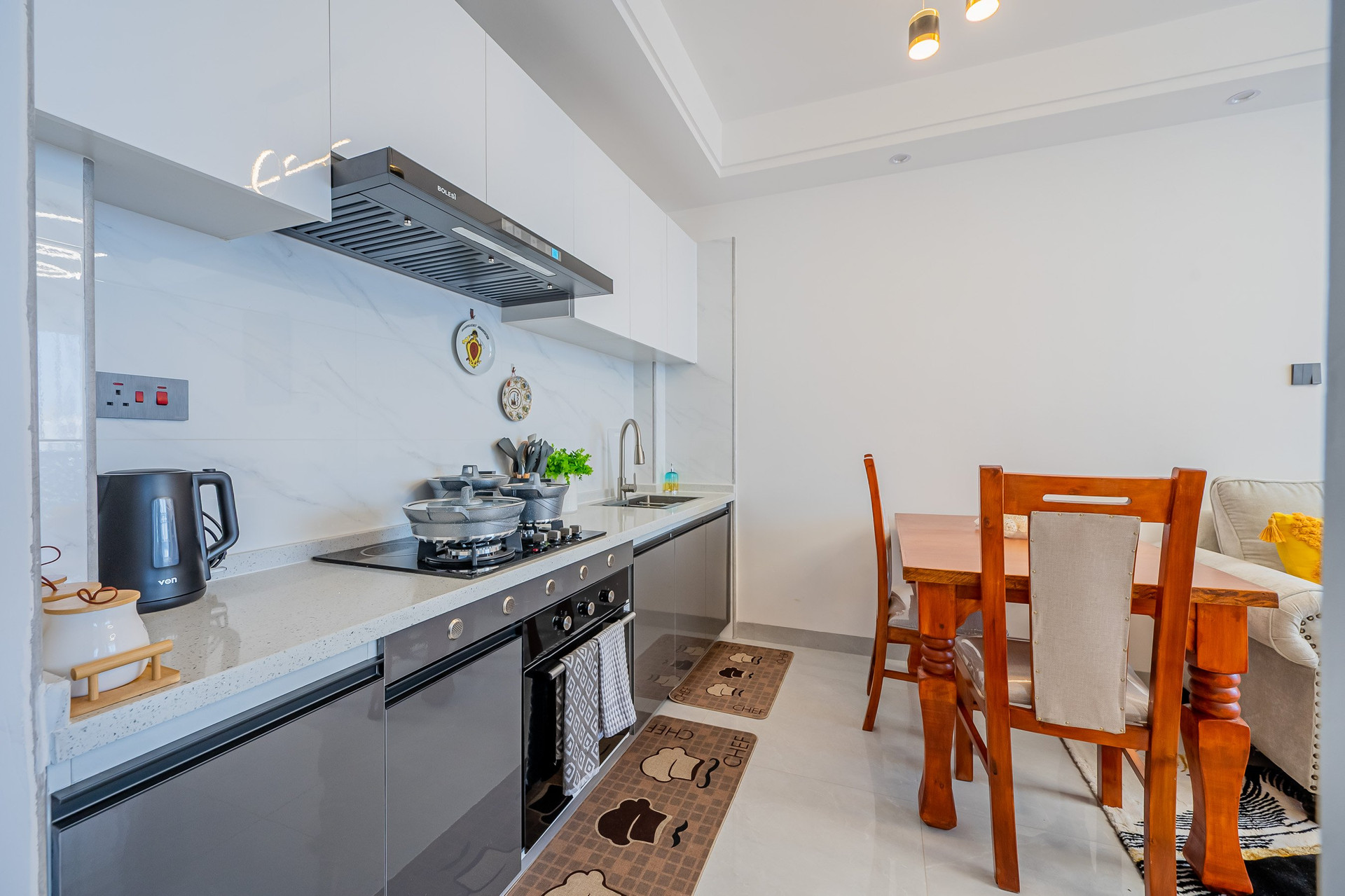 Kitchen with dining area view