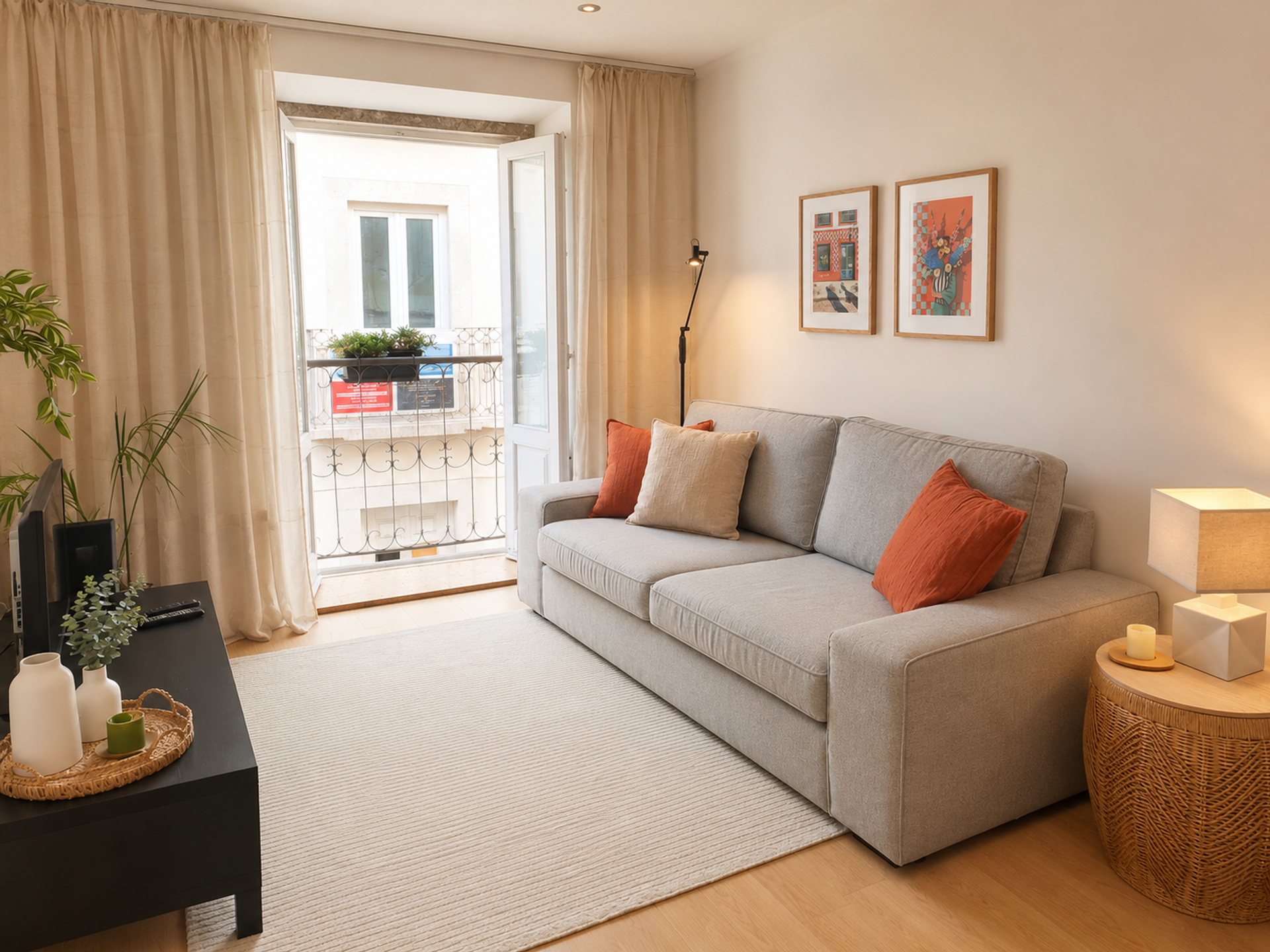Bright living room sofa balcony view