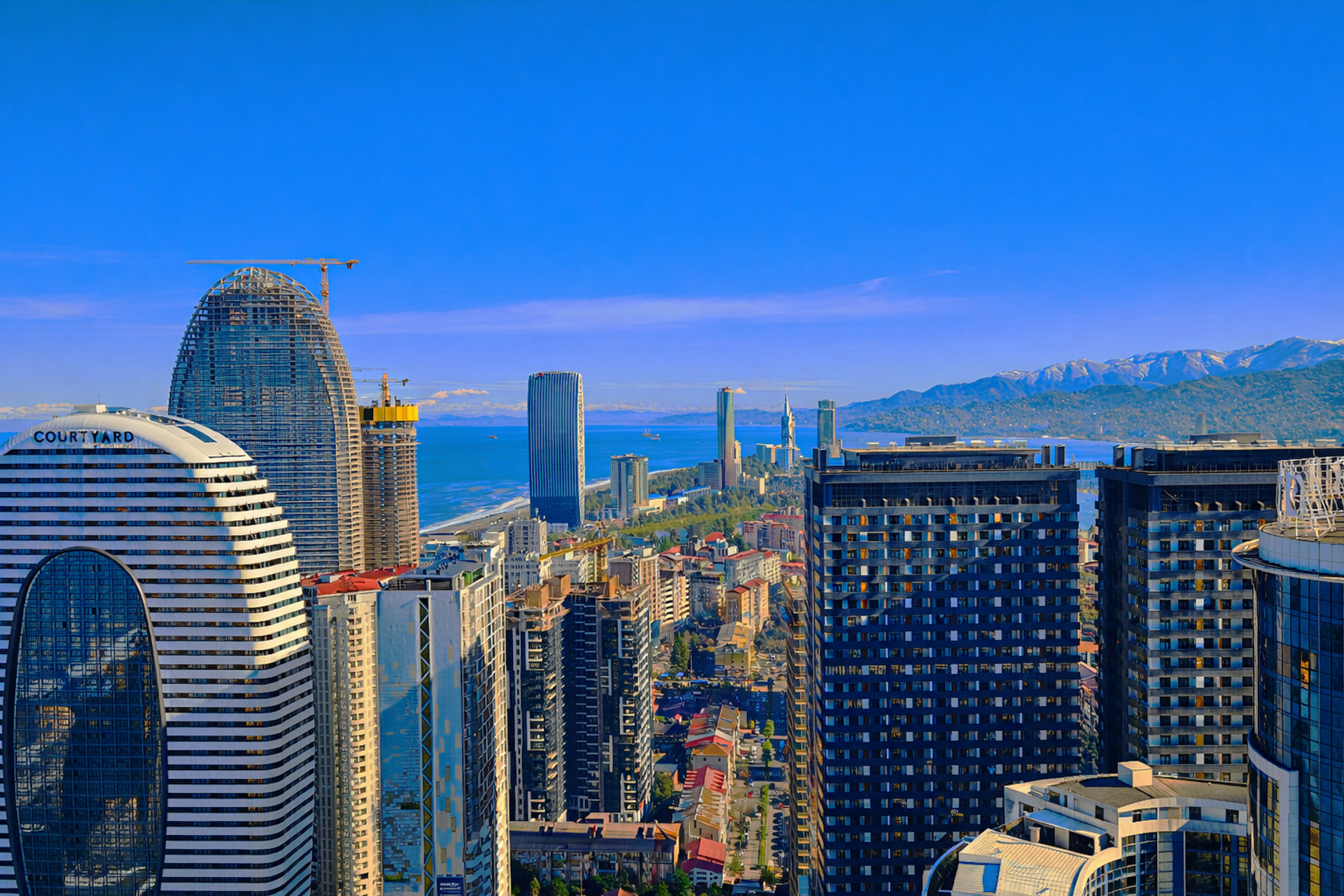 City skyline sea view from 45th floor daytime