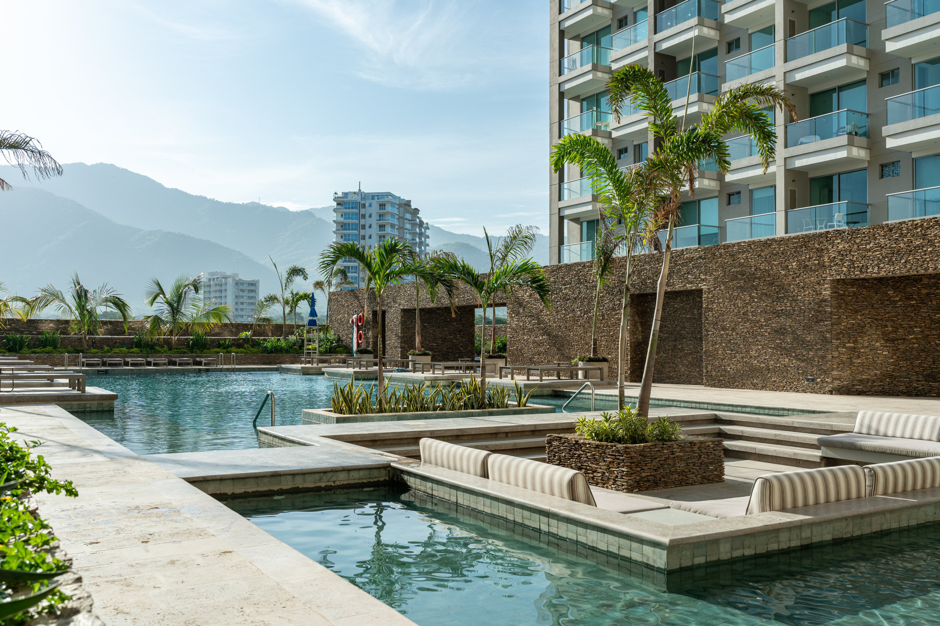 Pool area with palm trees