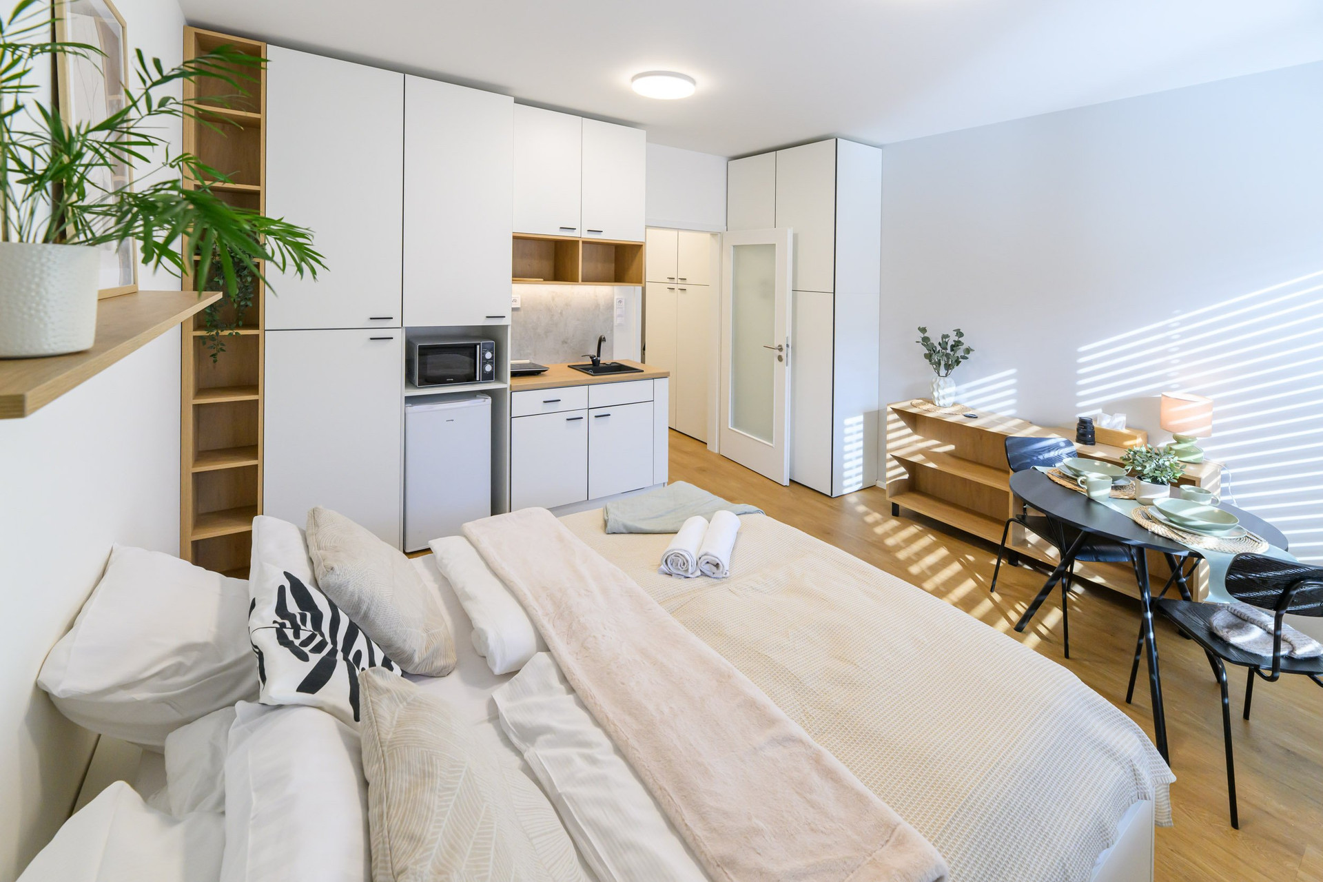 Sunny studio apartment overview
