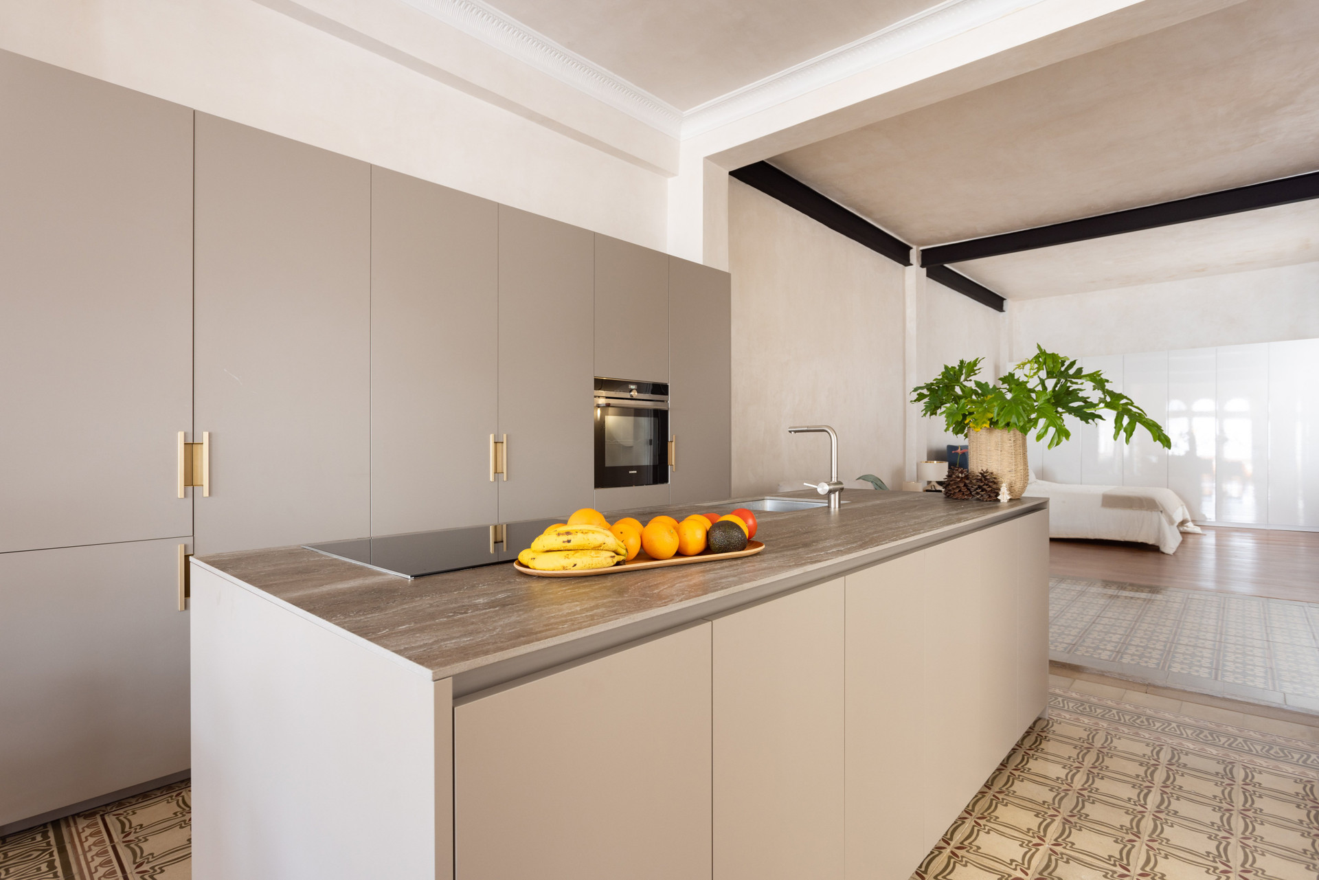 Modern kitchen island with fruit bowl