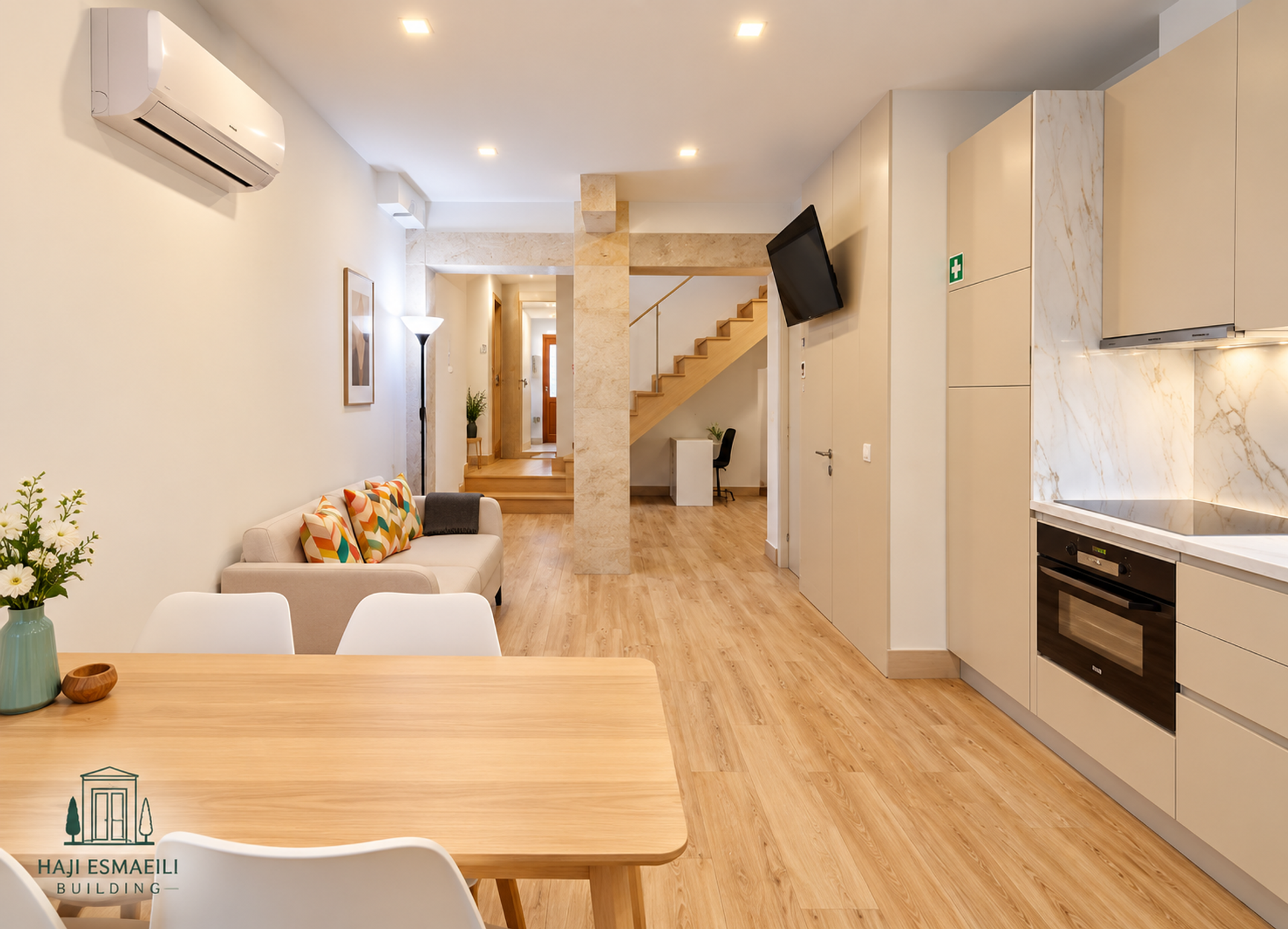 Open living, dining and kitchen