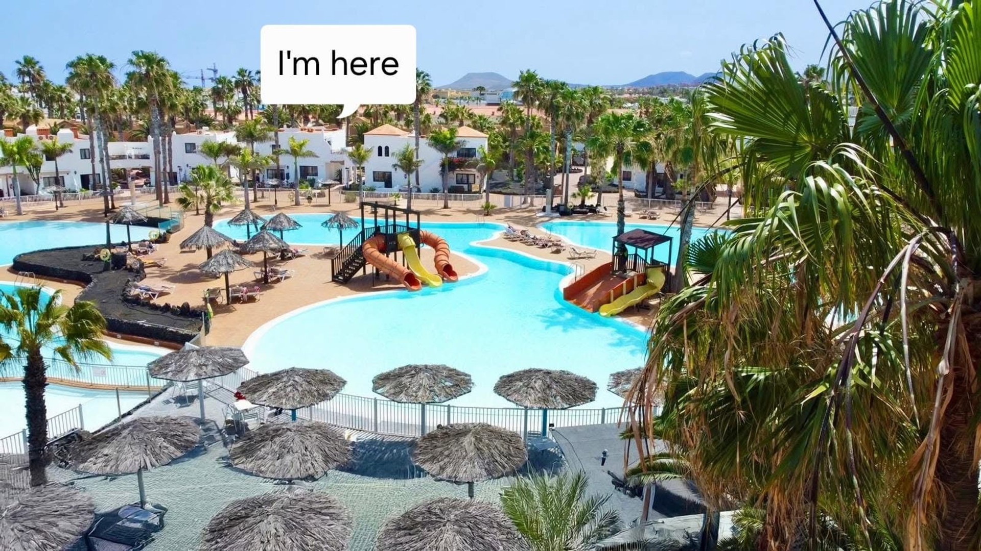 Aerial view pool and playground