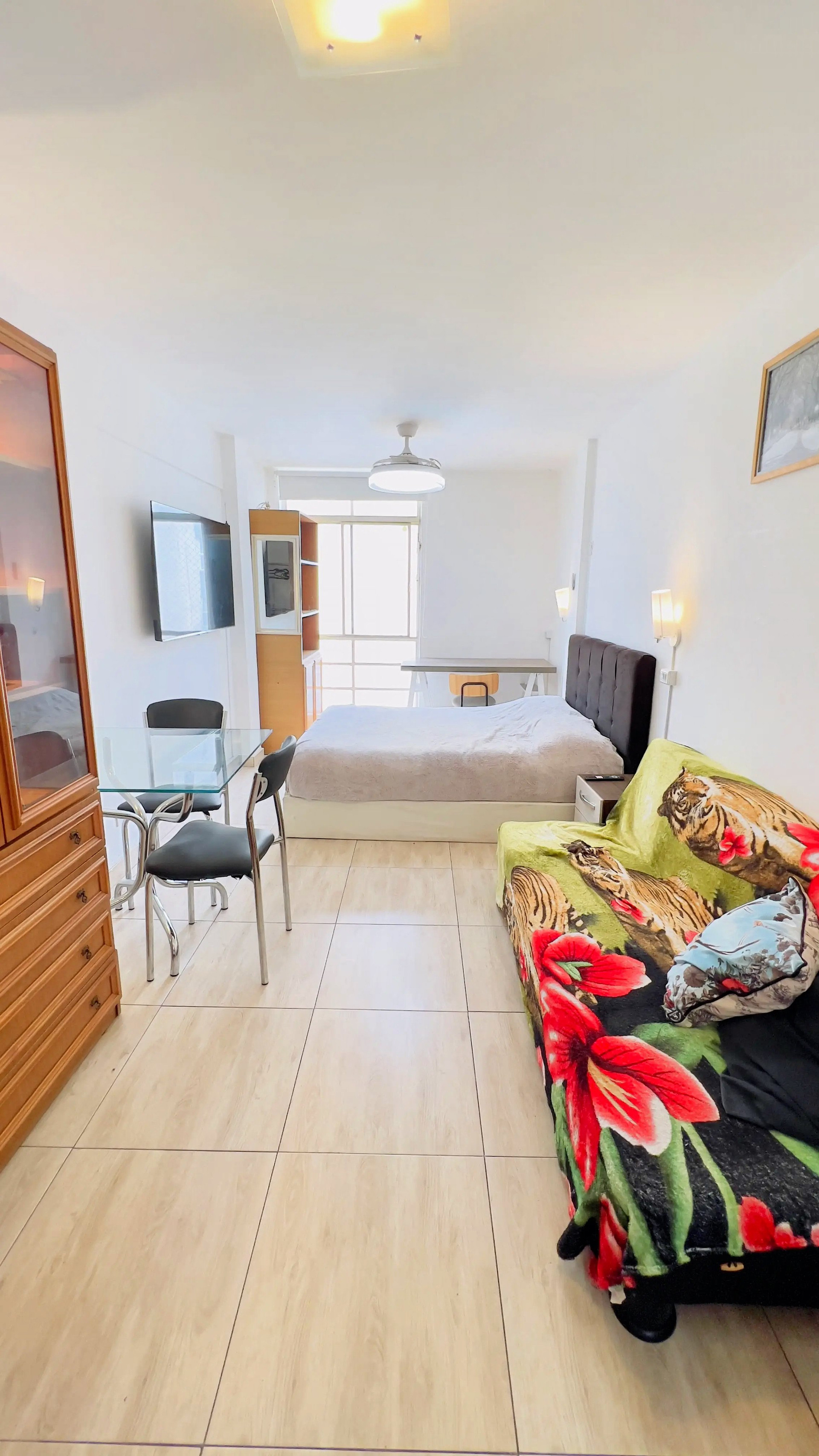 Open studio with bed sofa dining