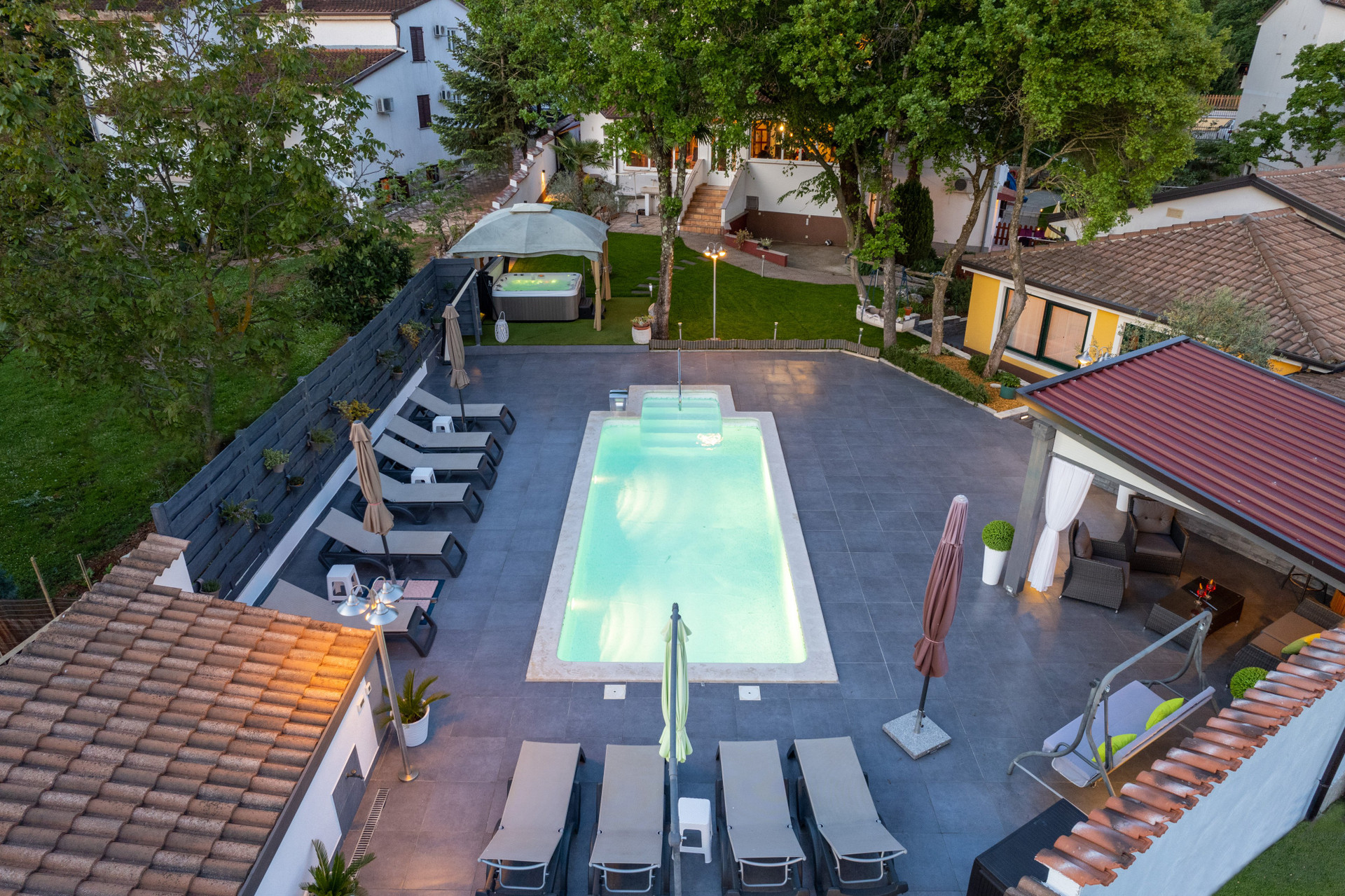 Aerial view pool and terrace