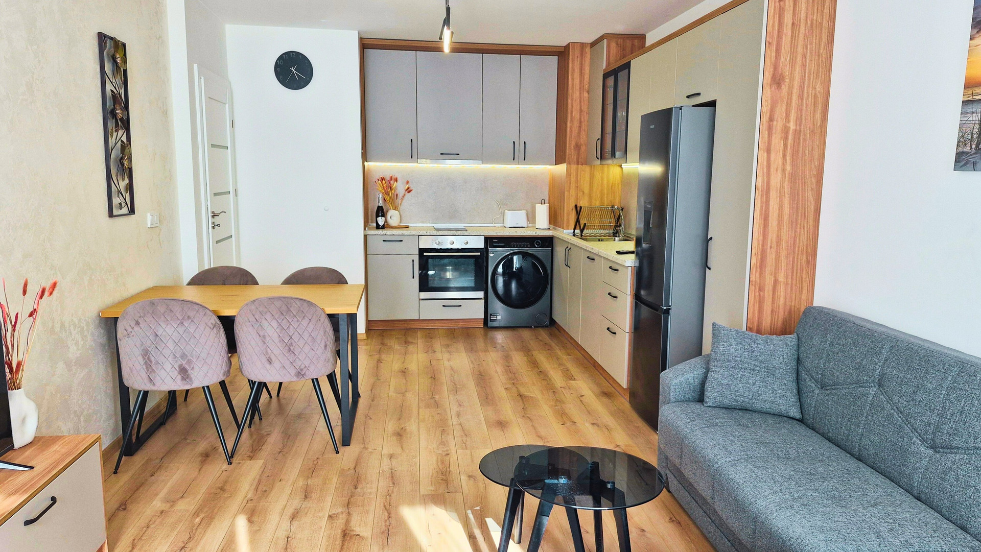 Open plan kitchen dining living area