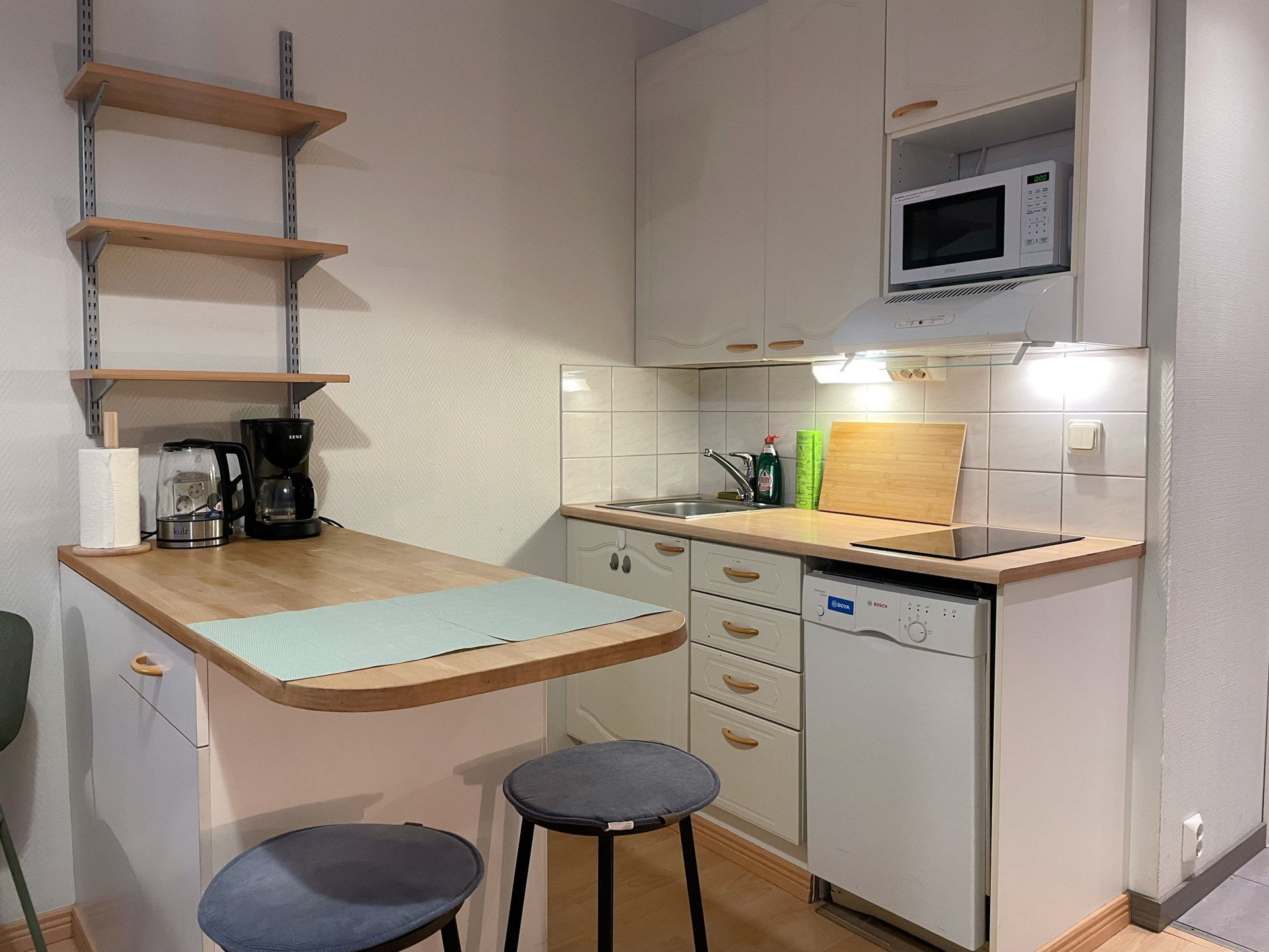 Compact kitchen with bar seating