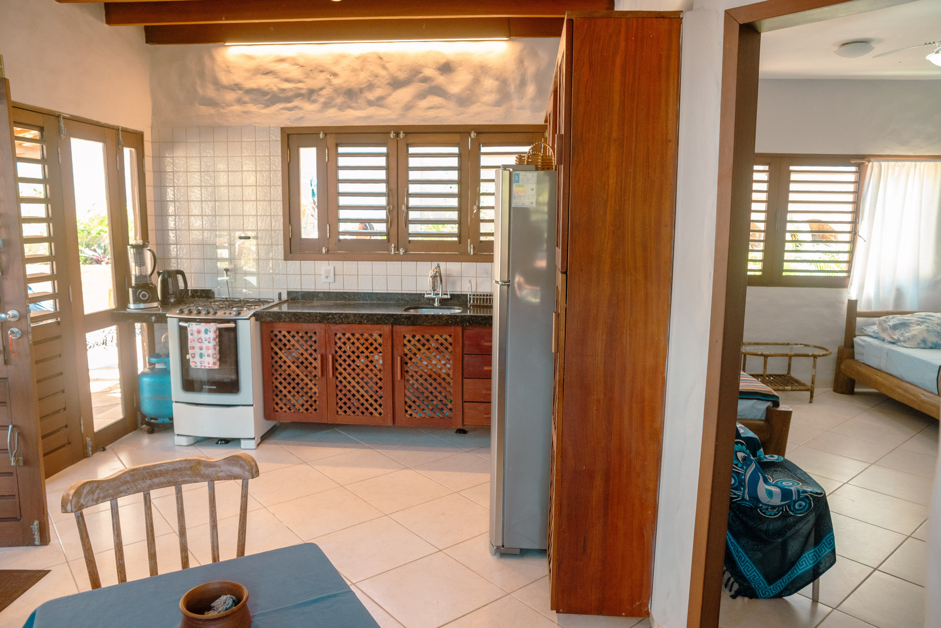 Kitchen with open living area