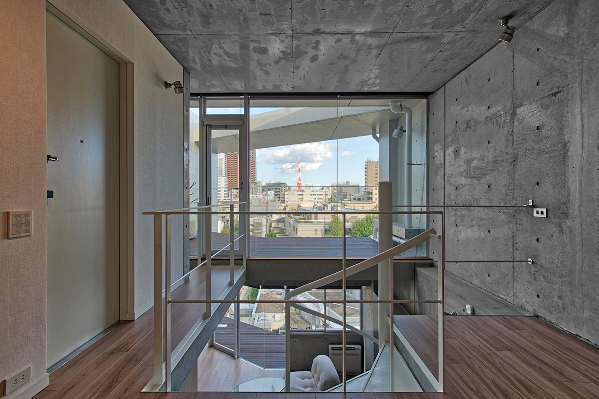 Upper floor landing with glass view