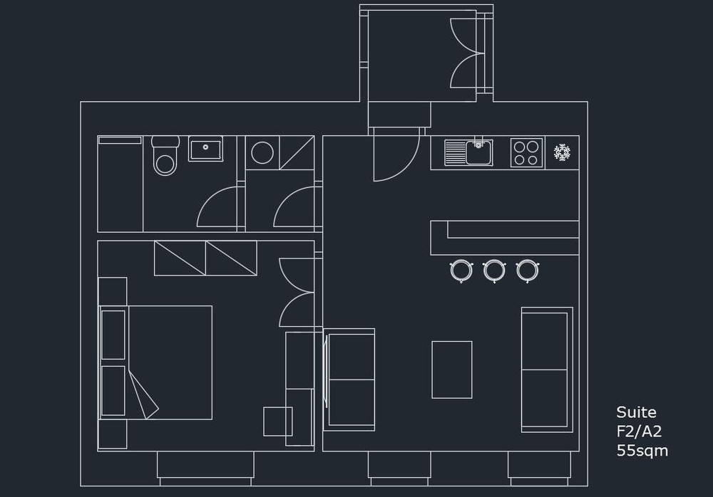 55m2  bedroom 1, 1 living room apartment