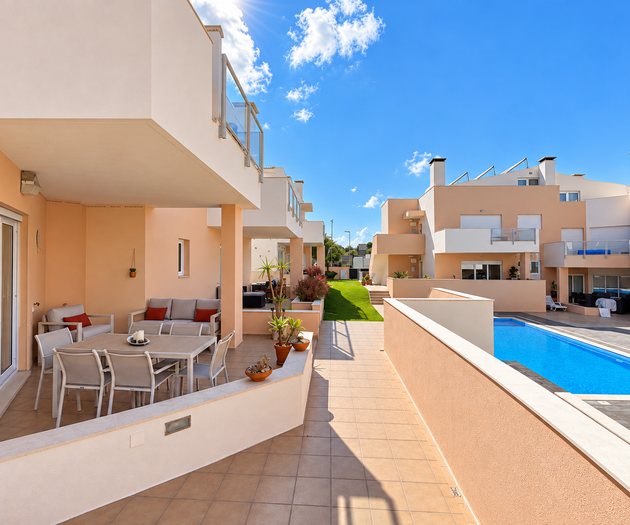 Terrace overlooking pool and gardens