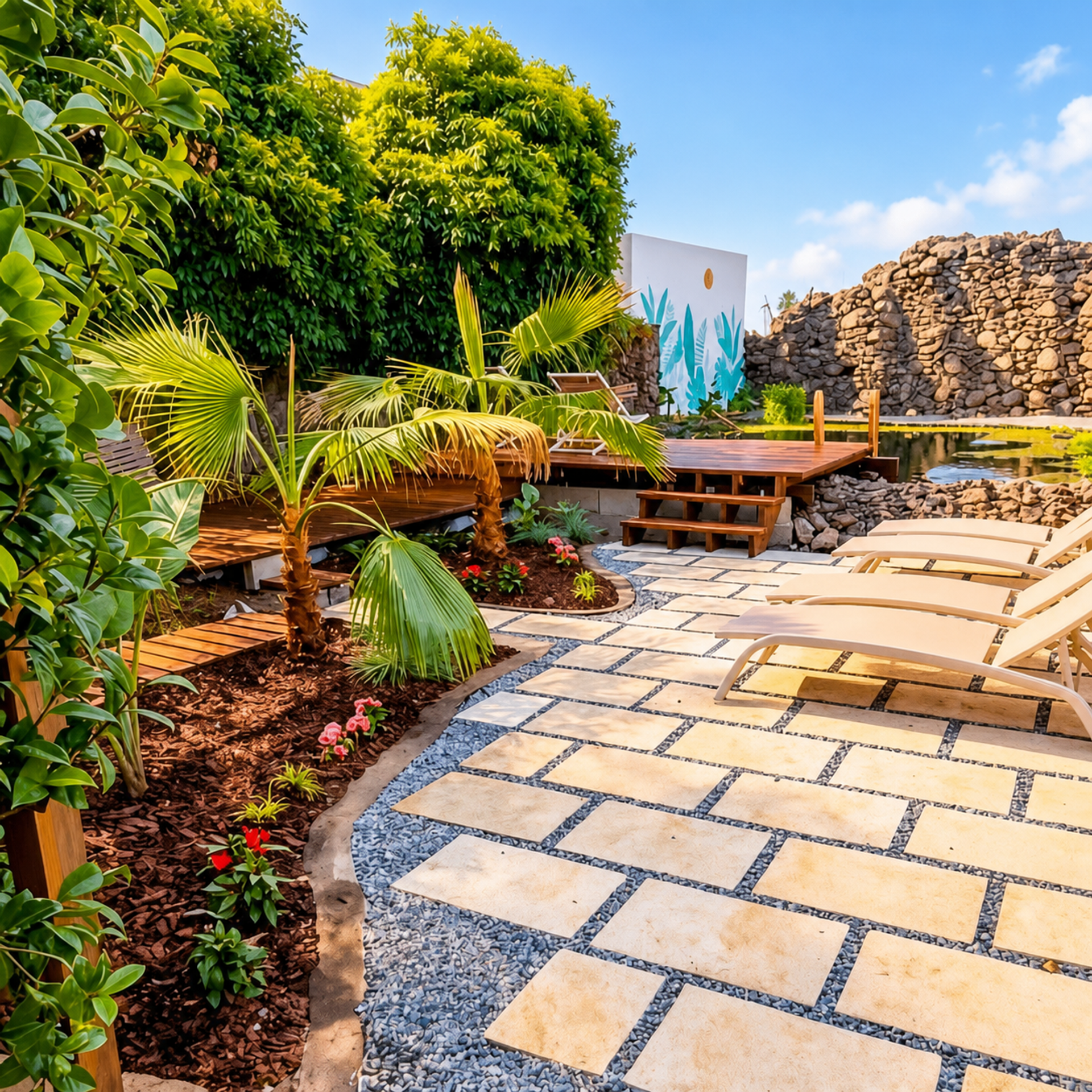Garden patio with loungers