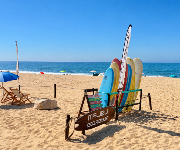 Beach surfboards and chairs