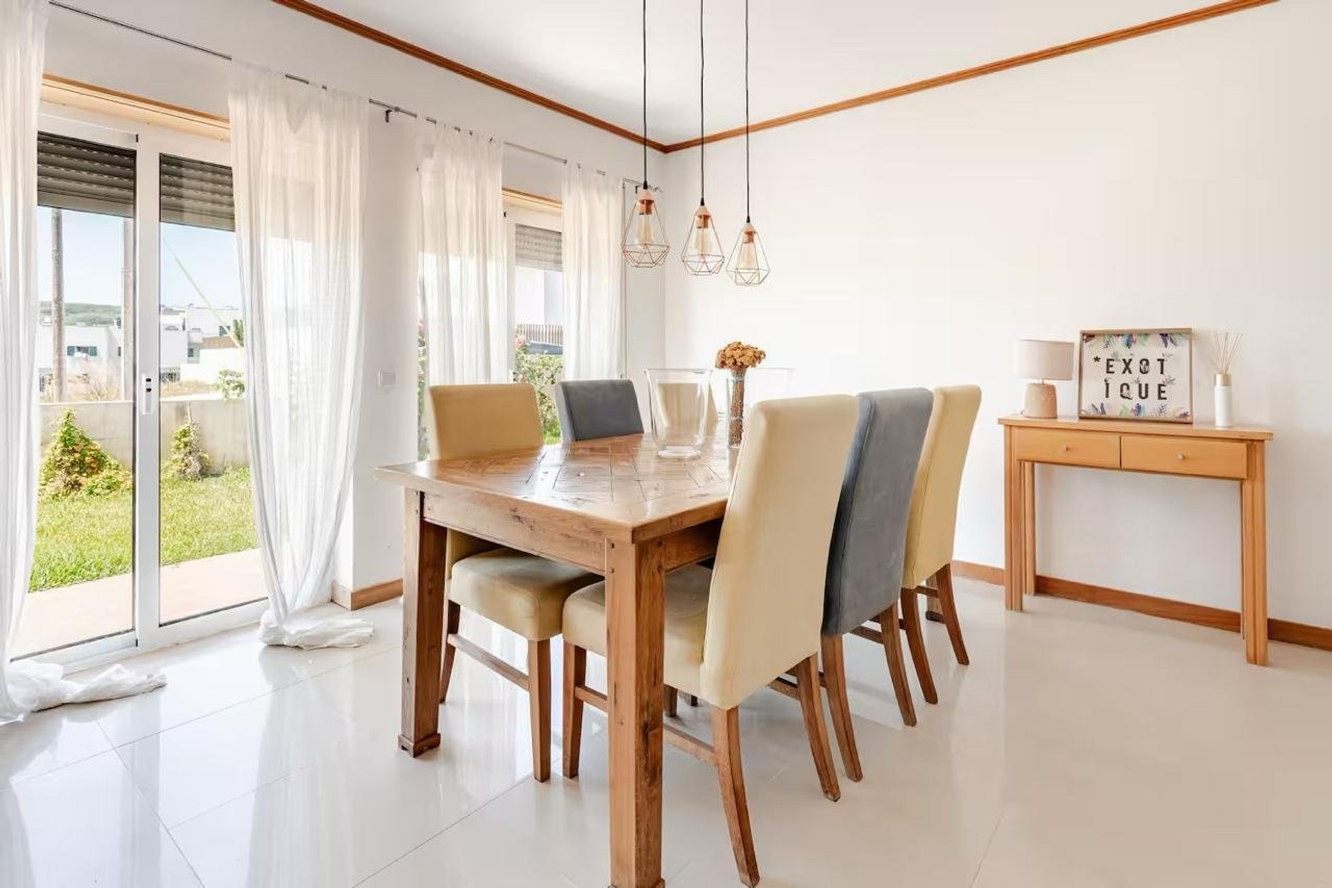 Bright dining area with garden doors