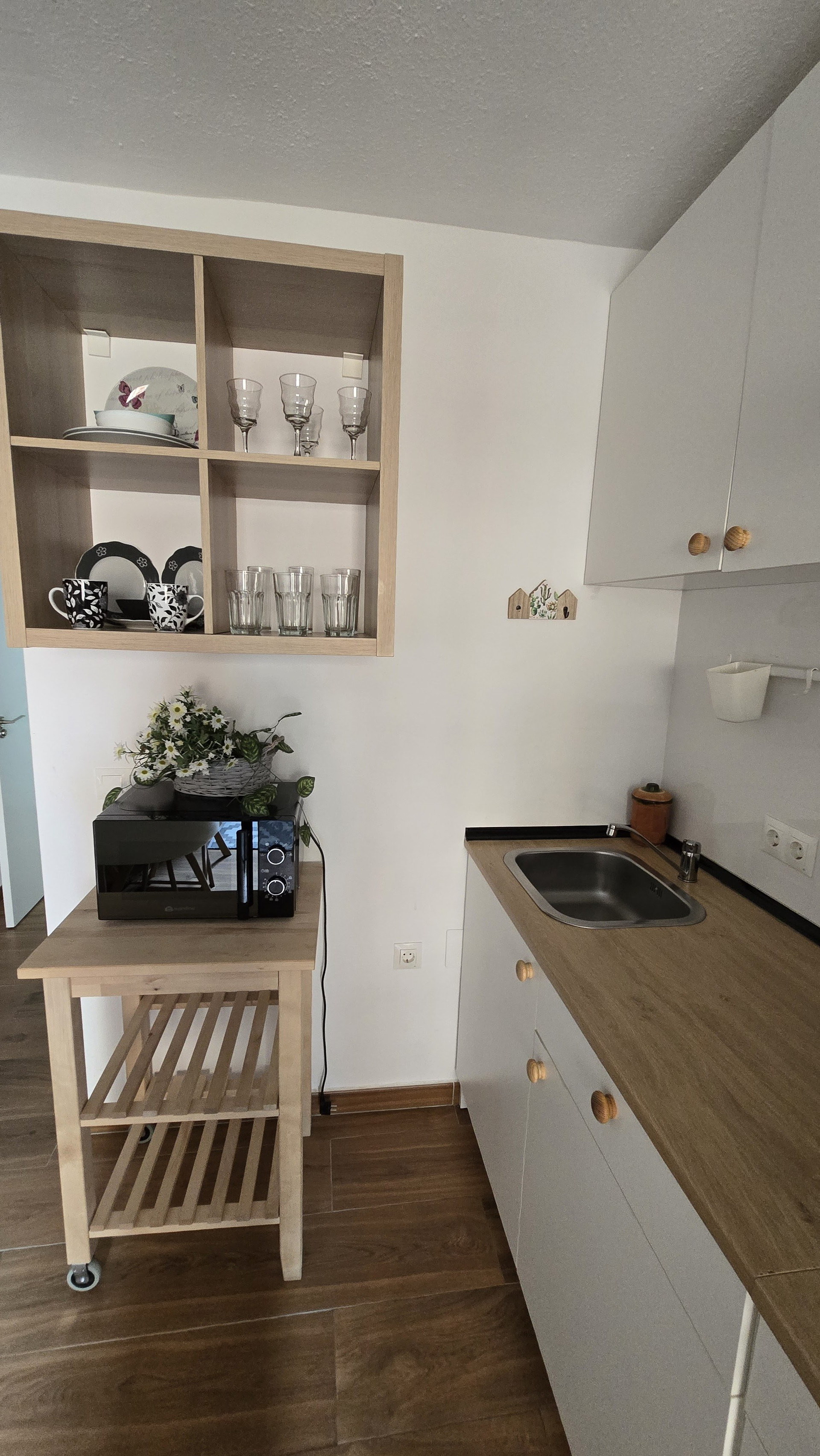 Kitchen with shelving unit