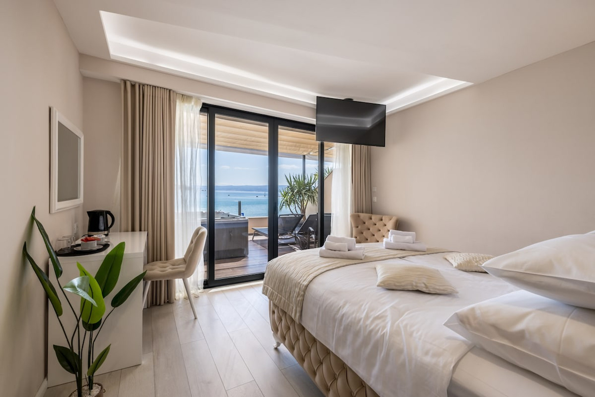 Comfortable viewing with a flat-screen TV.