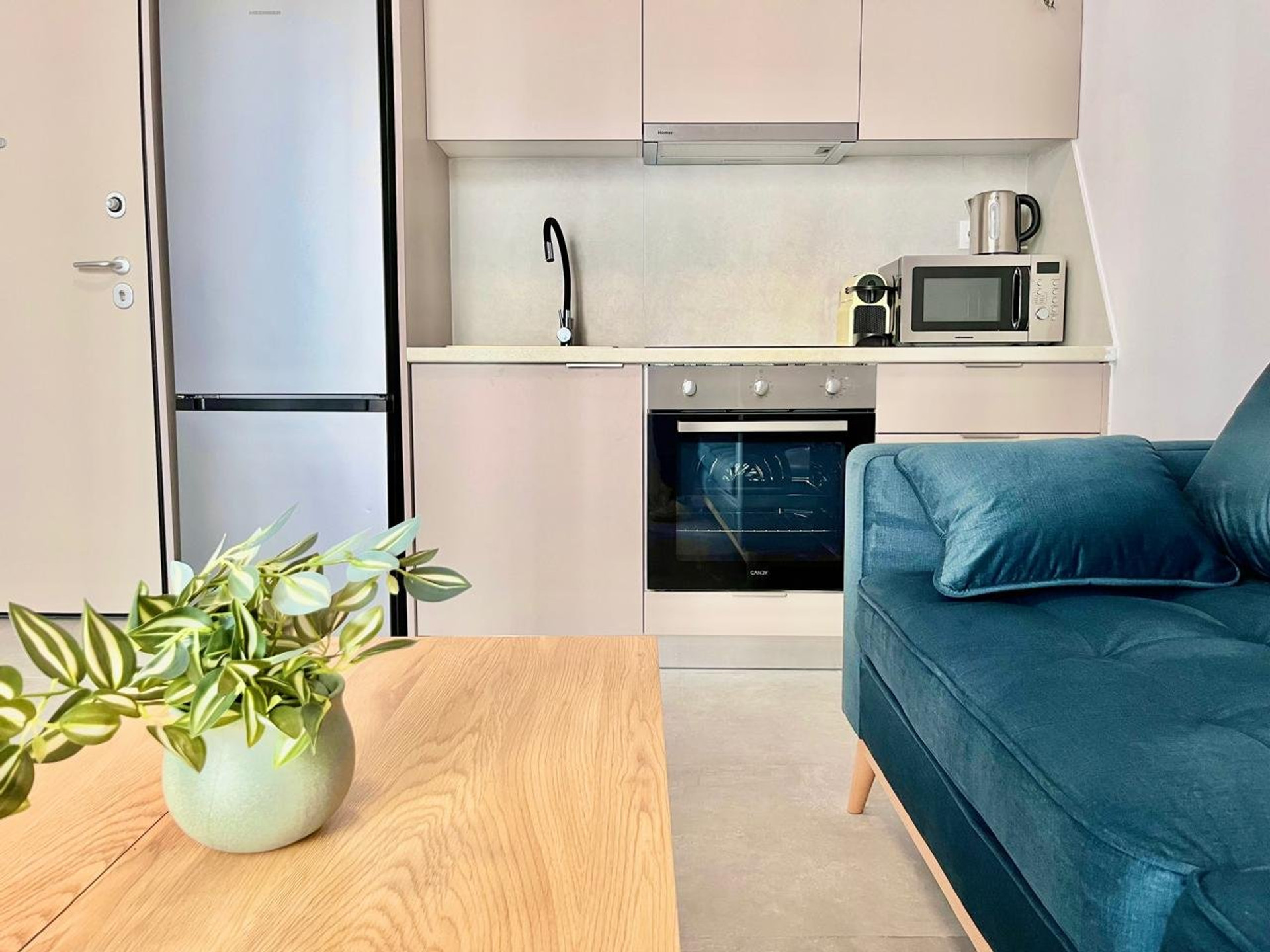 Kitchenette with sofa view