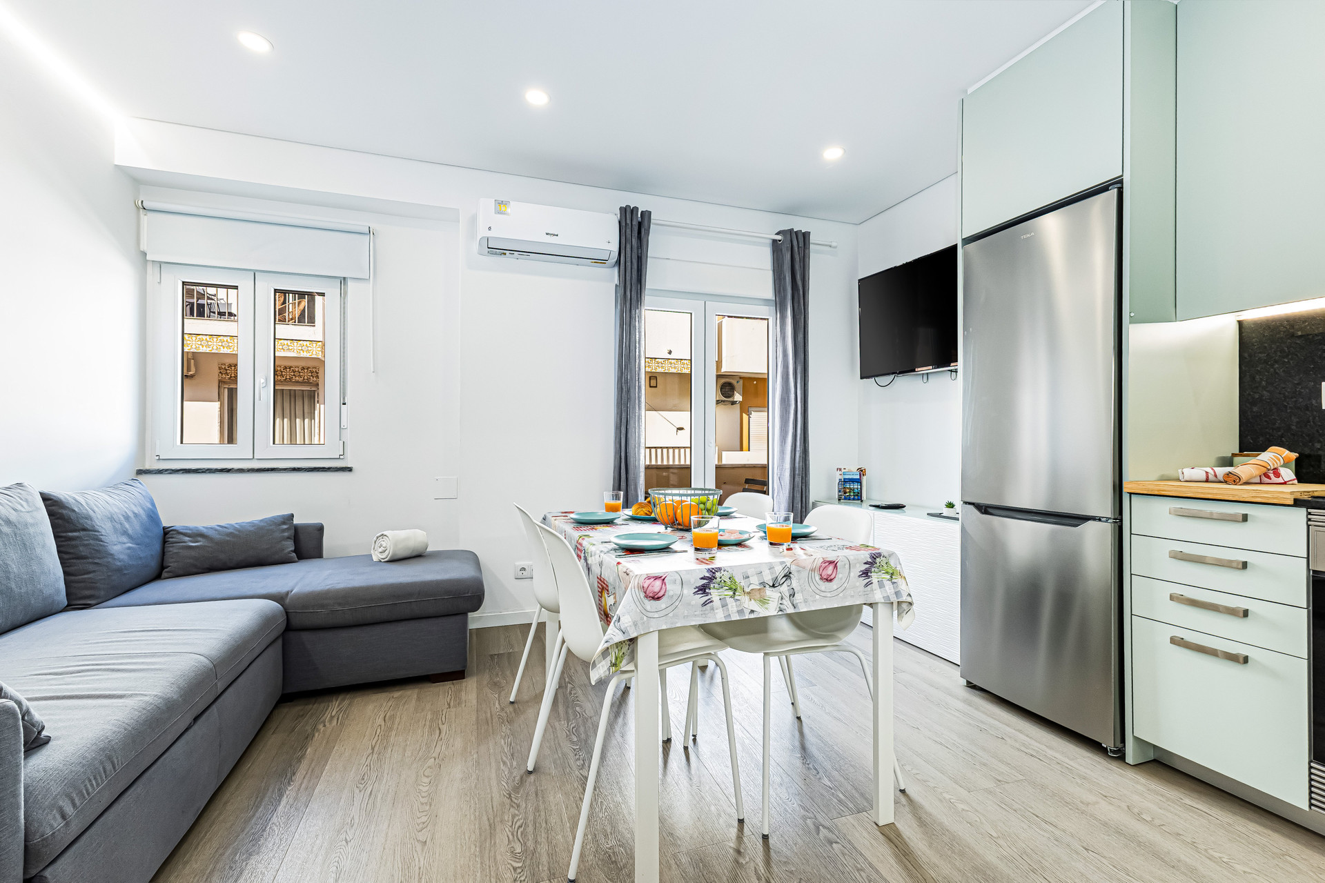 Bright living area with sofa