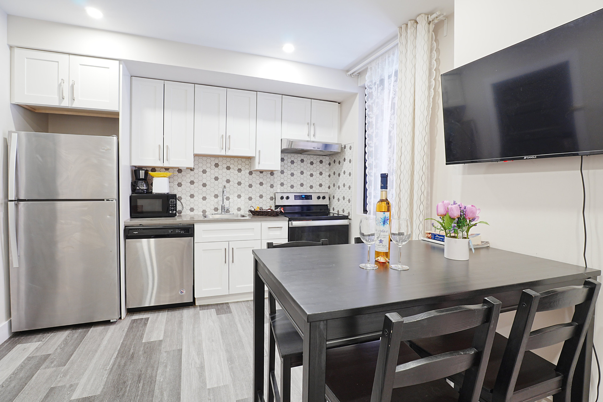 Kitchen with stainless steel appliances
