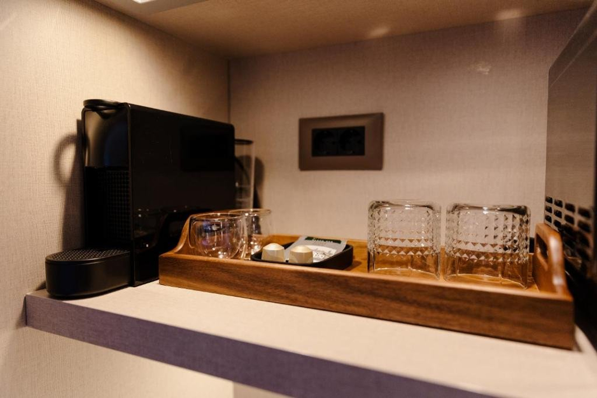 Coffee station with glasses tray