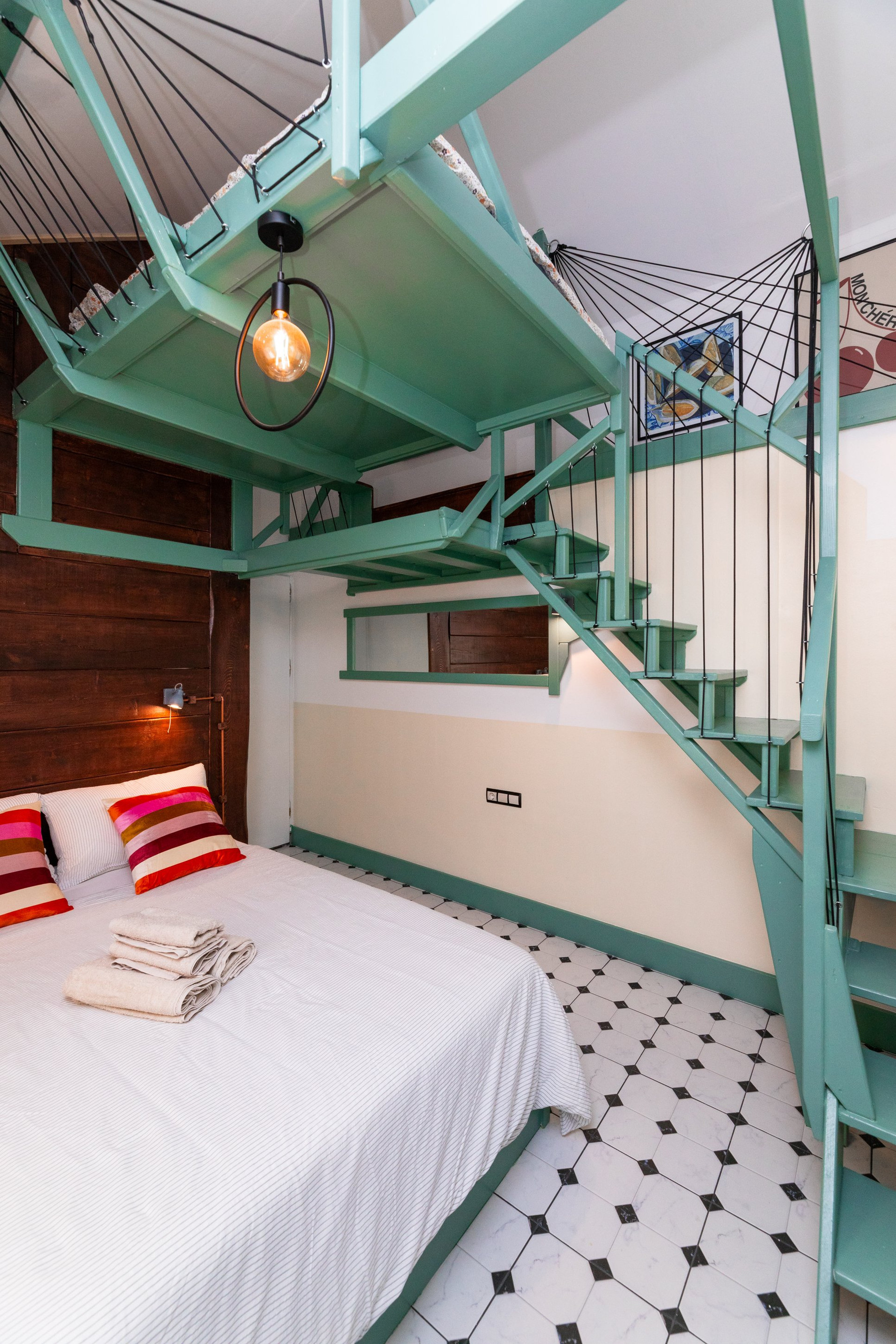 Bedroom with loft stairs